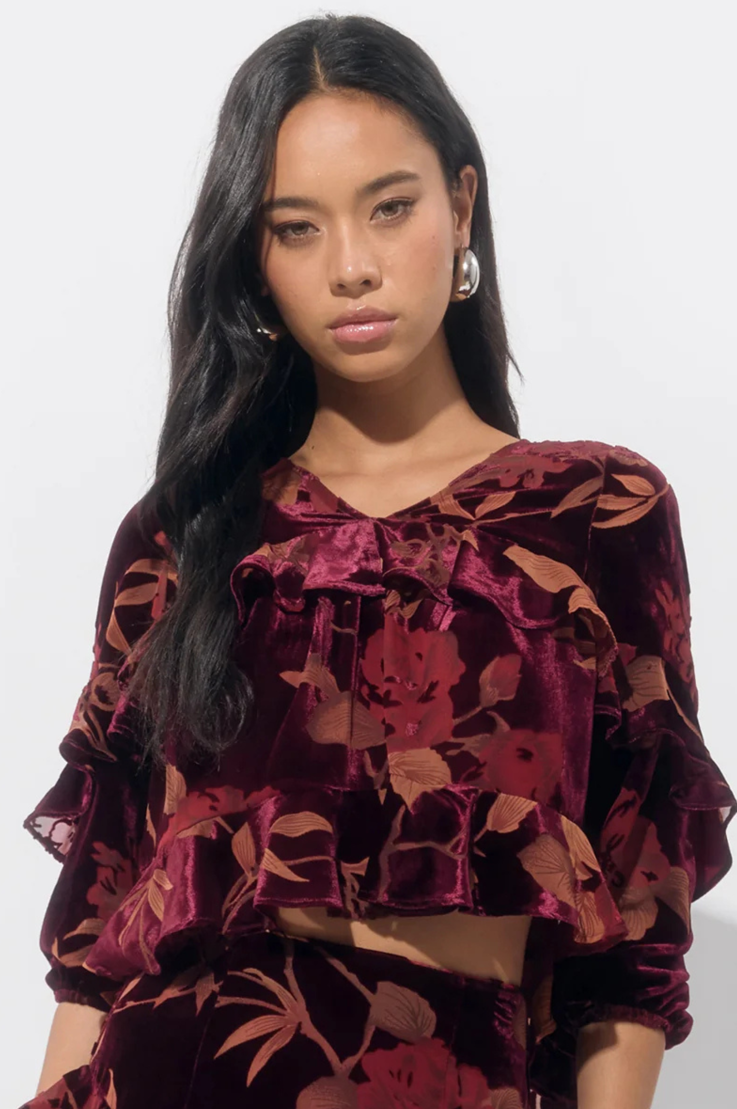 Reese V Neck Flutter Sleeve Velvet Burnout Top