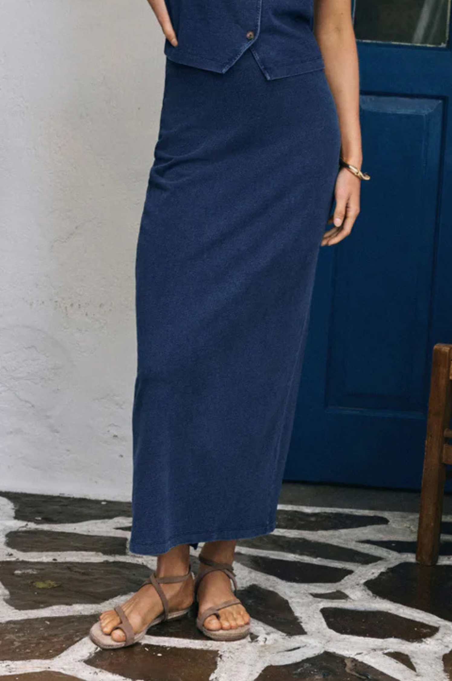 Gail Jersey Denim Midi Skirt