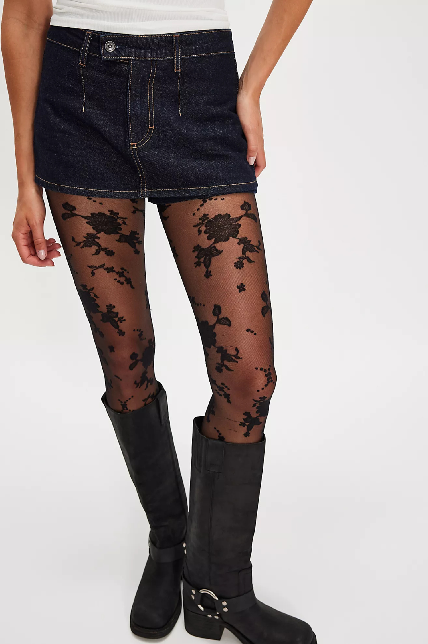 Flocked Floral Tights