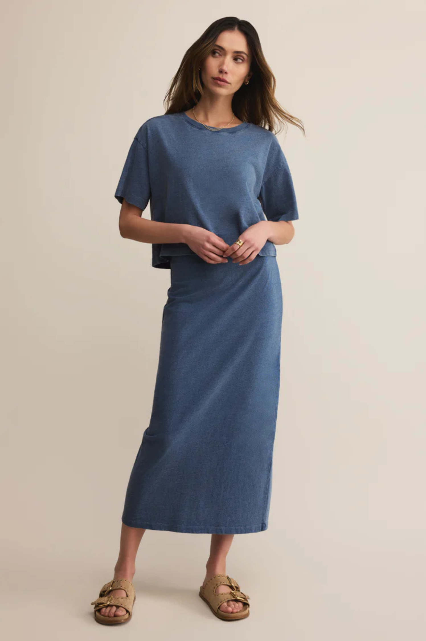 Gail Jersey Denim Midi Skirt