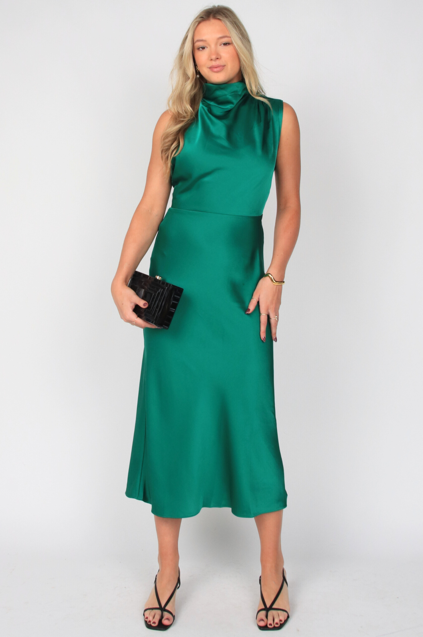 Jodie High Neck Satin Midi Dress
