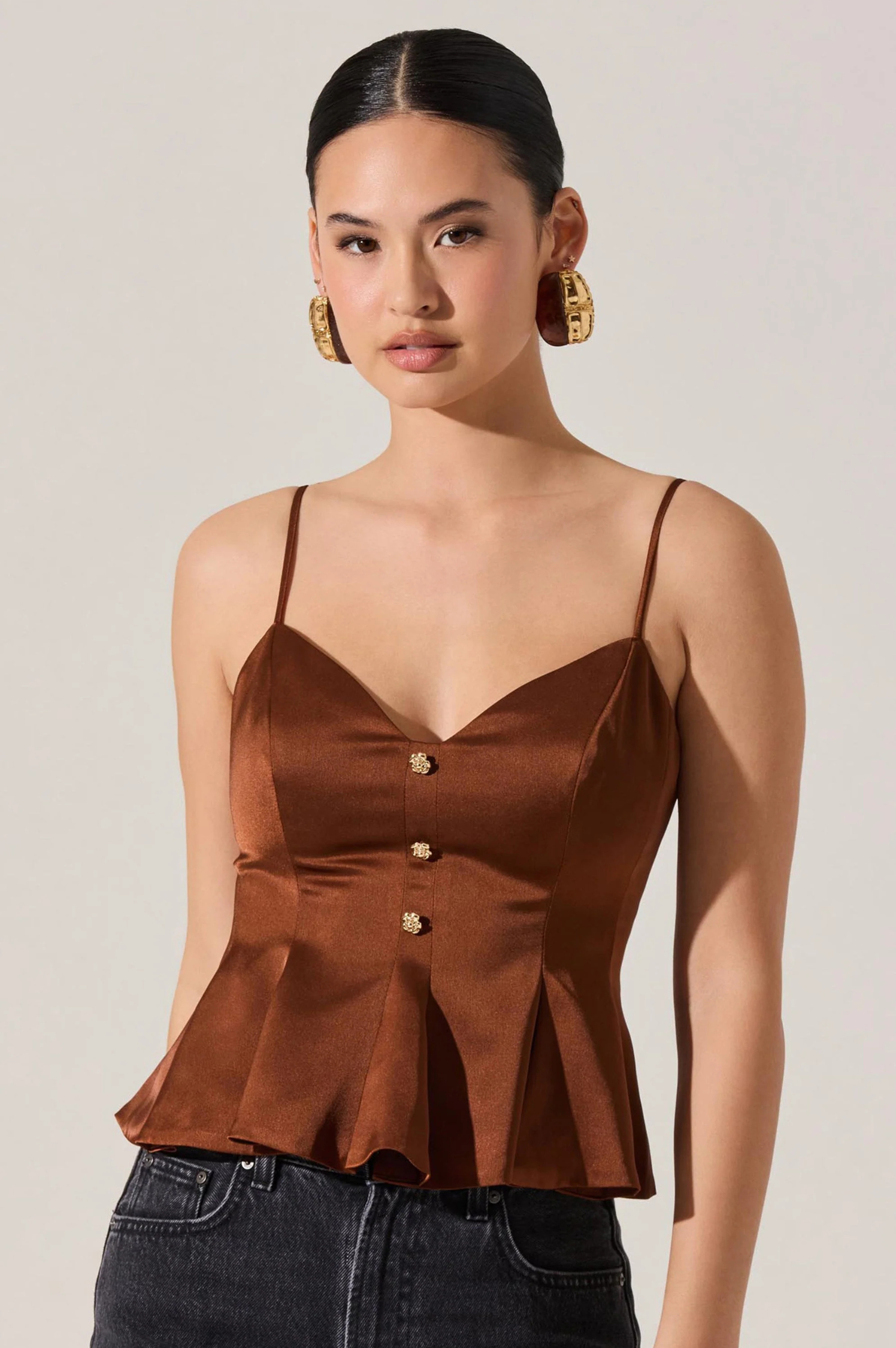 Paislee Satin Pleated Peplum Top