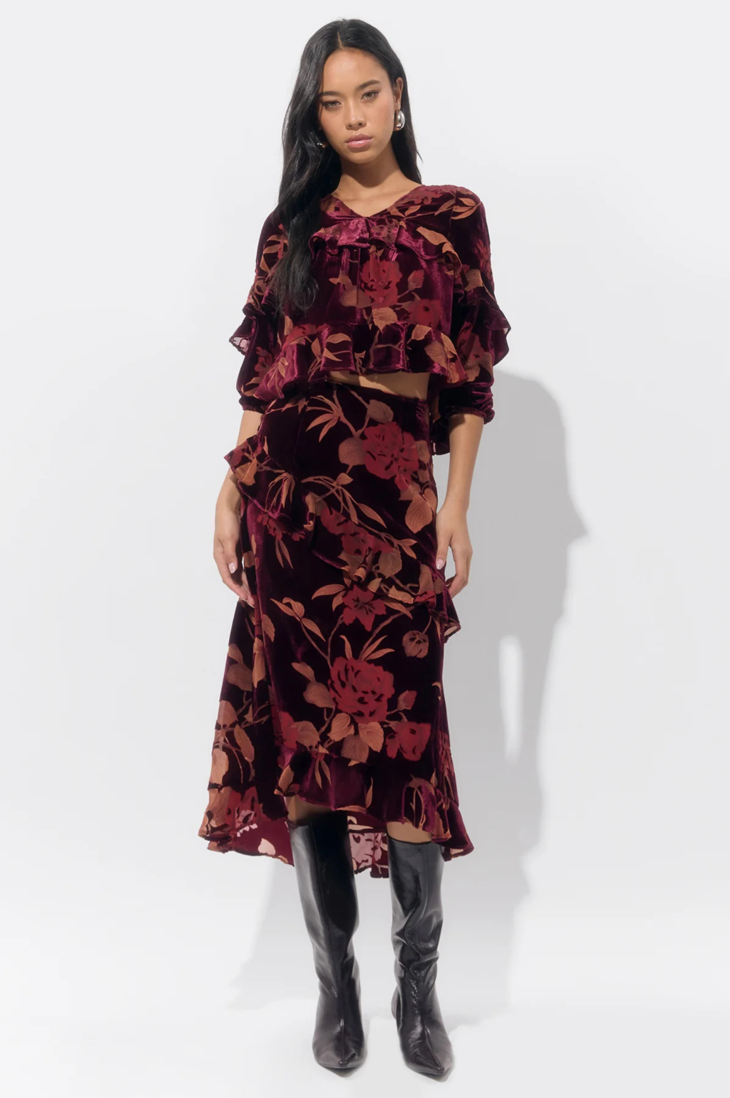 Ryanne Flutter Velvet Burnout Skirt