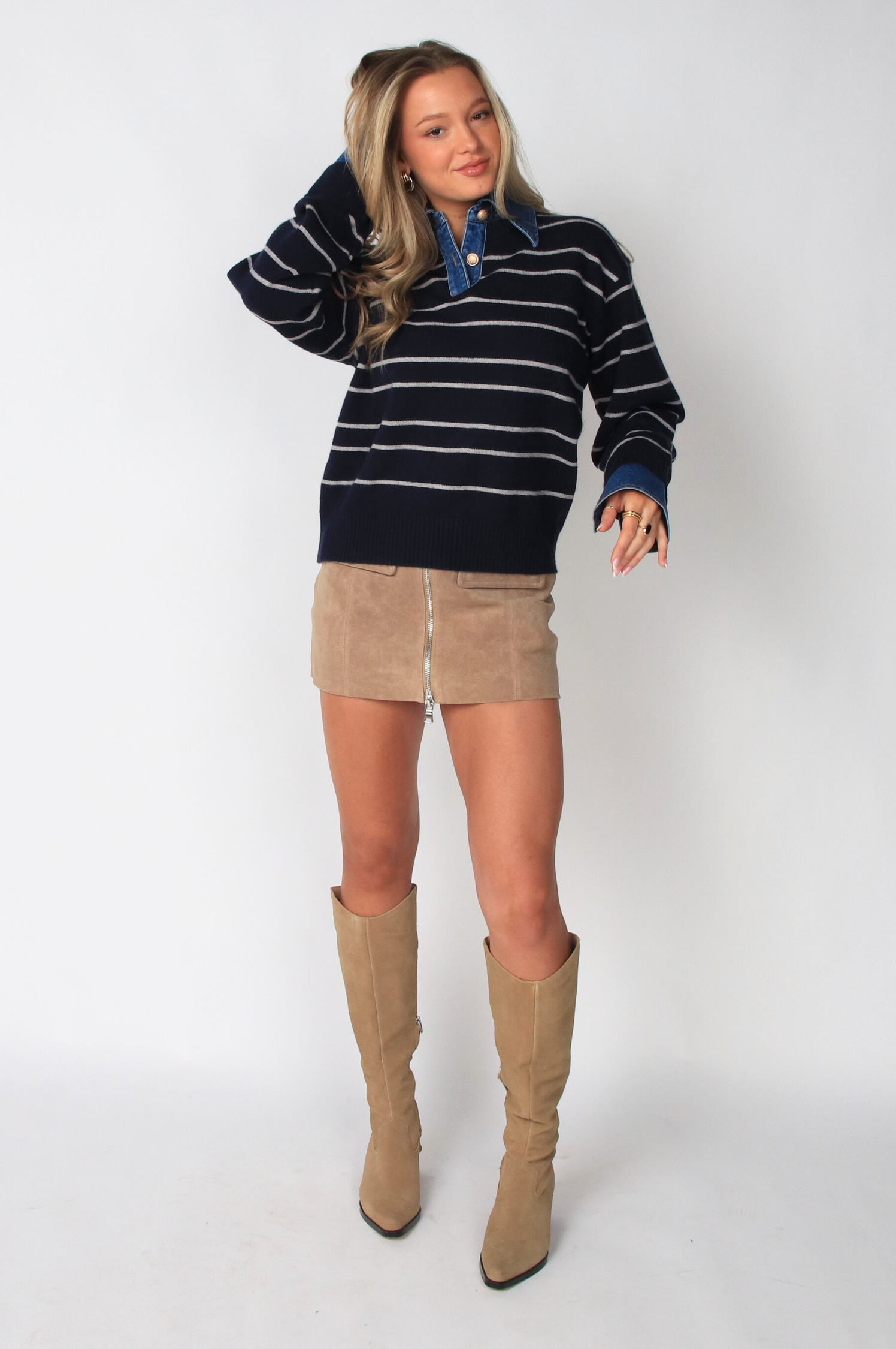 Sofia Stripe Denim Combo Top