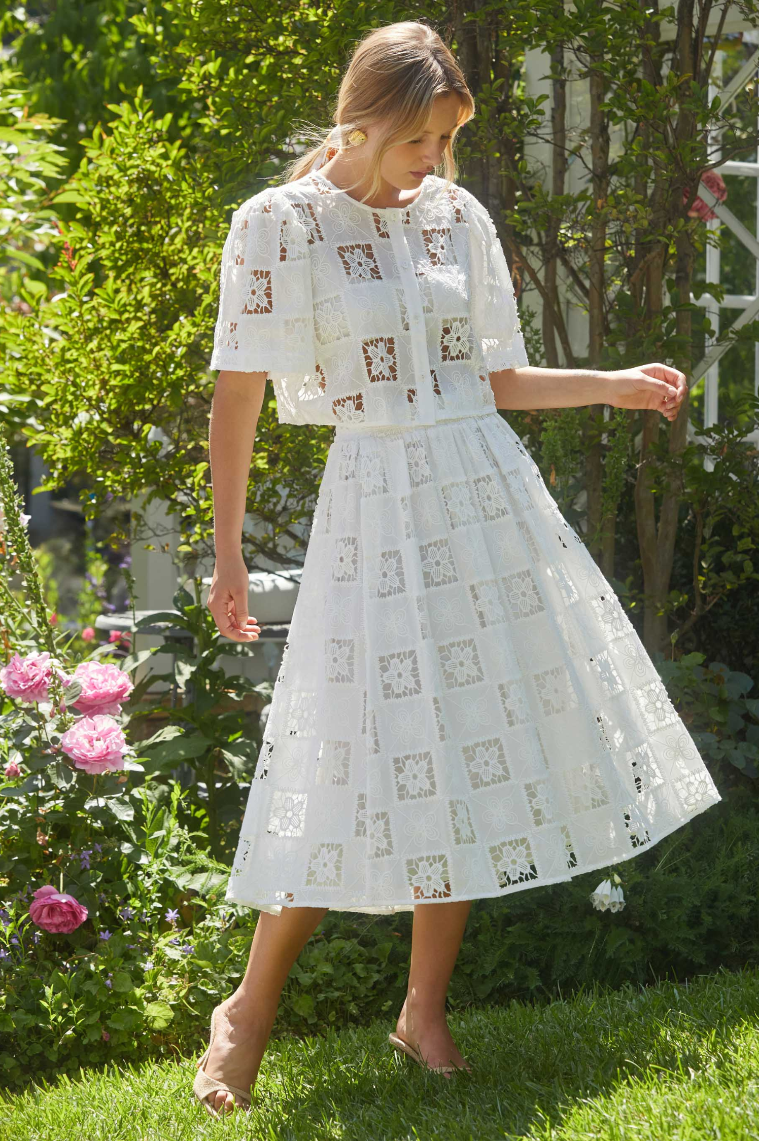 Andolina Crochet Lace Midi Skirt