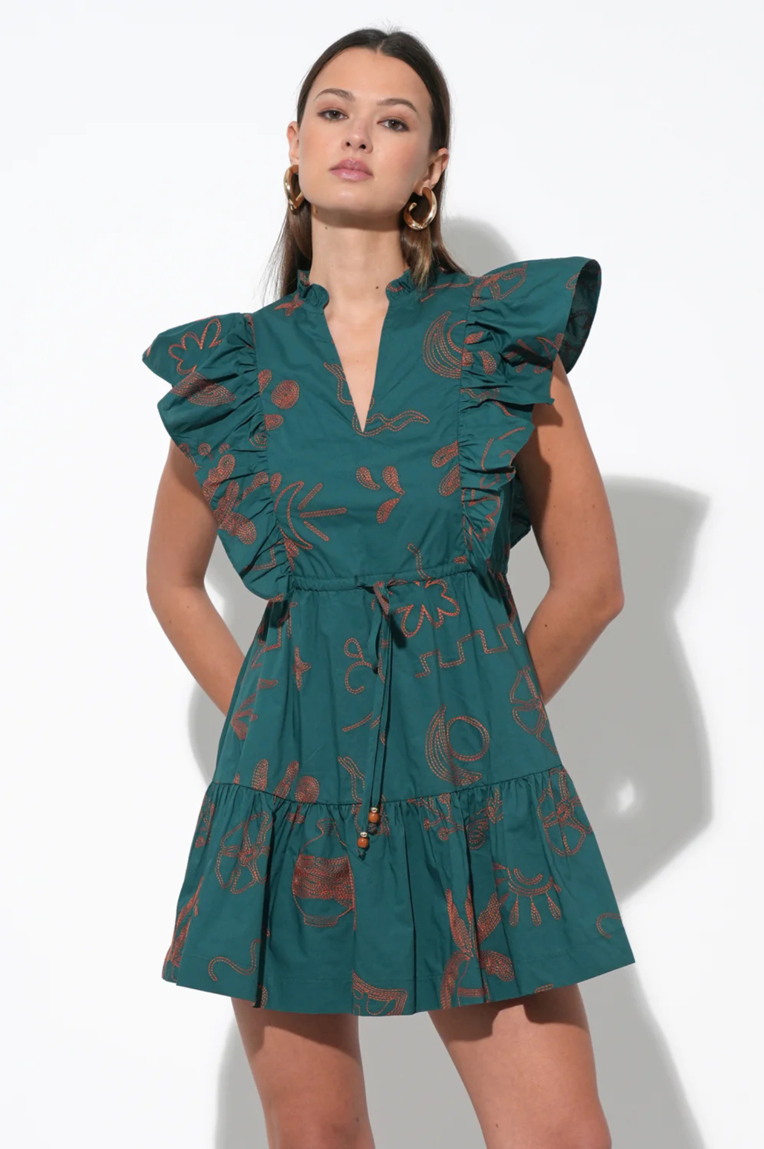 Bronwyn Embroidered Flutter Sleeve Mini Dress