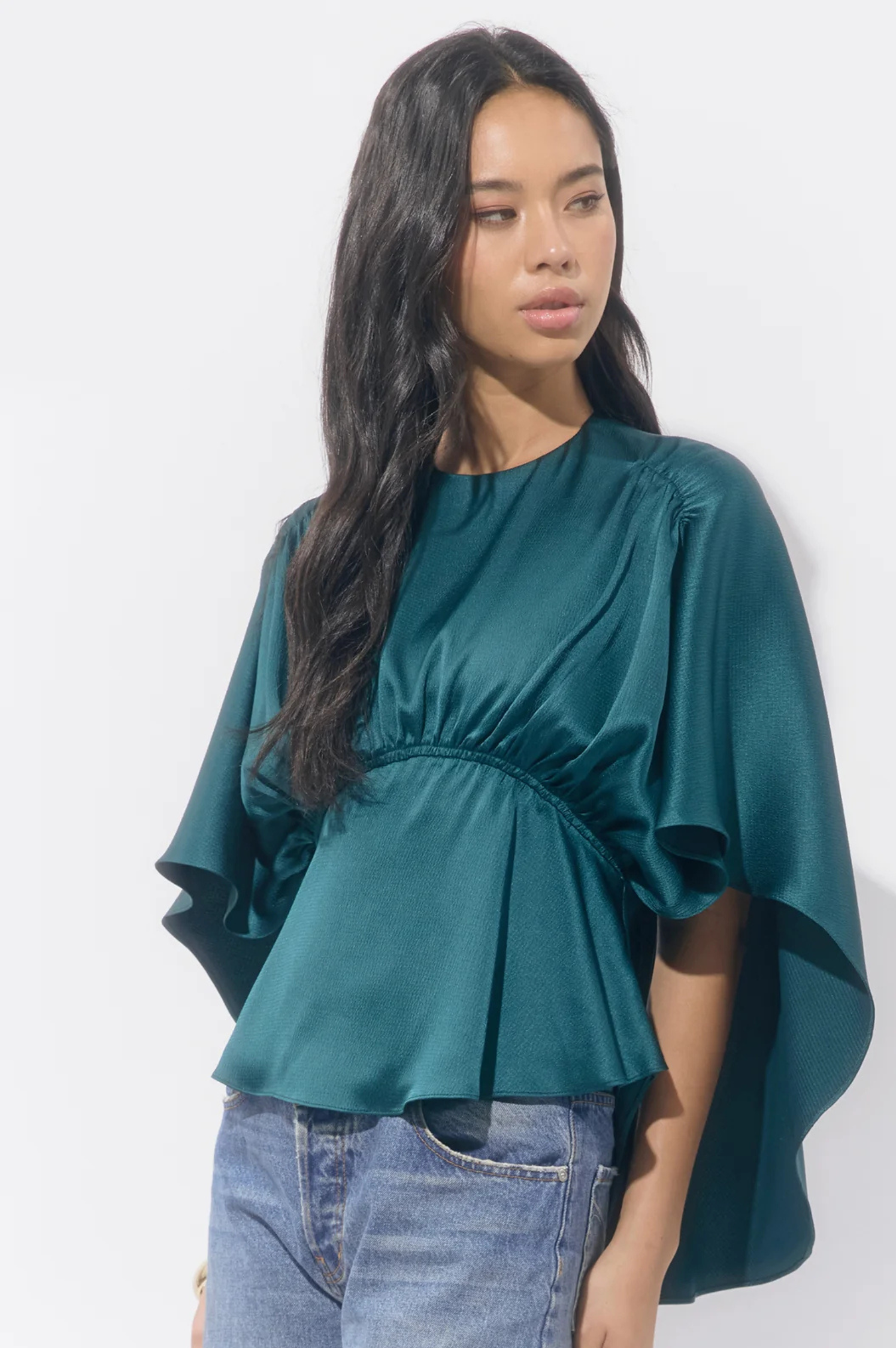 Jade Satin Cape Blouse