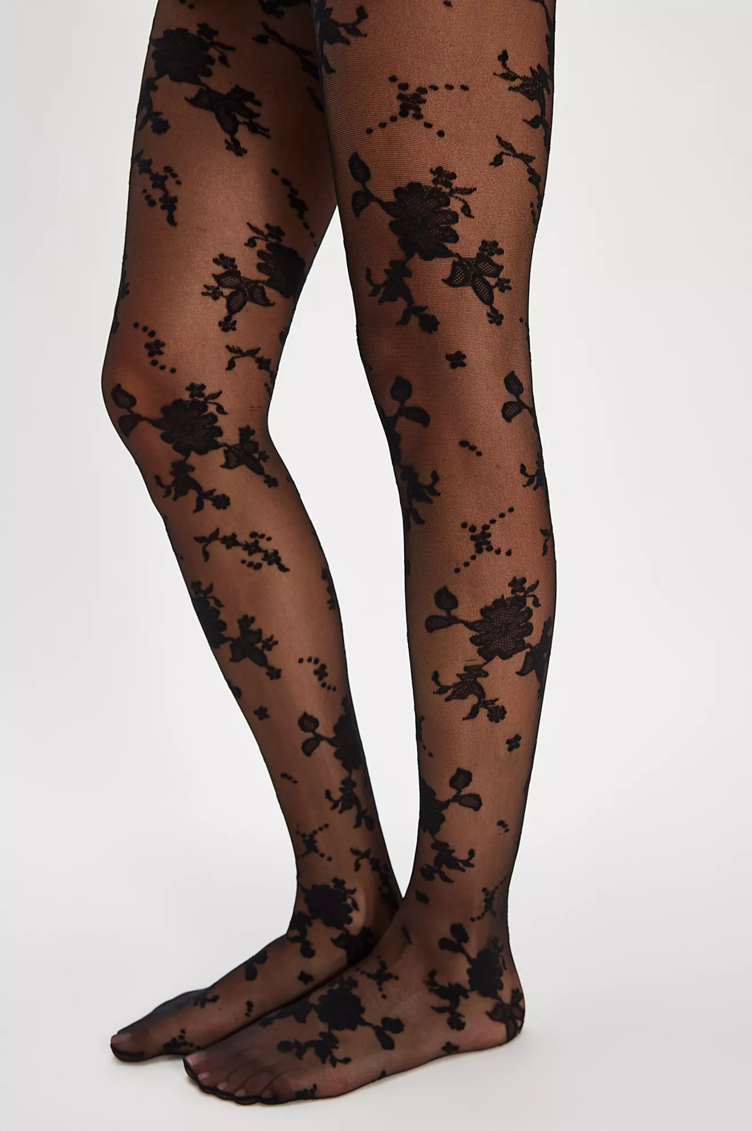 Flocked Floral Tights