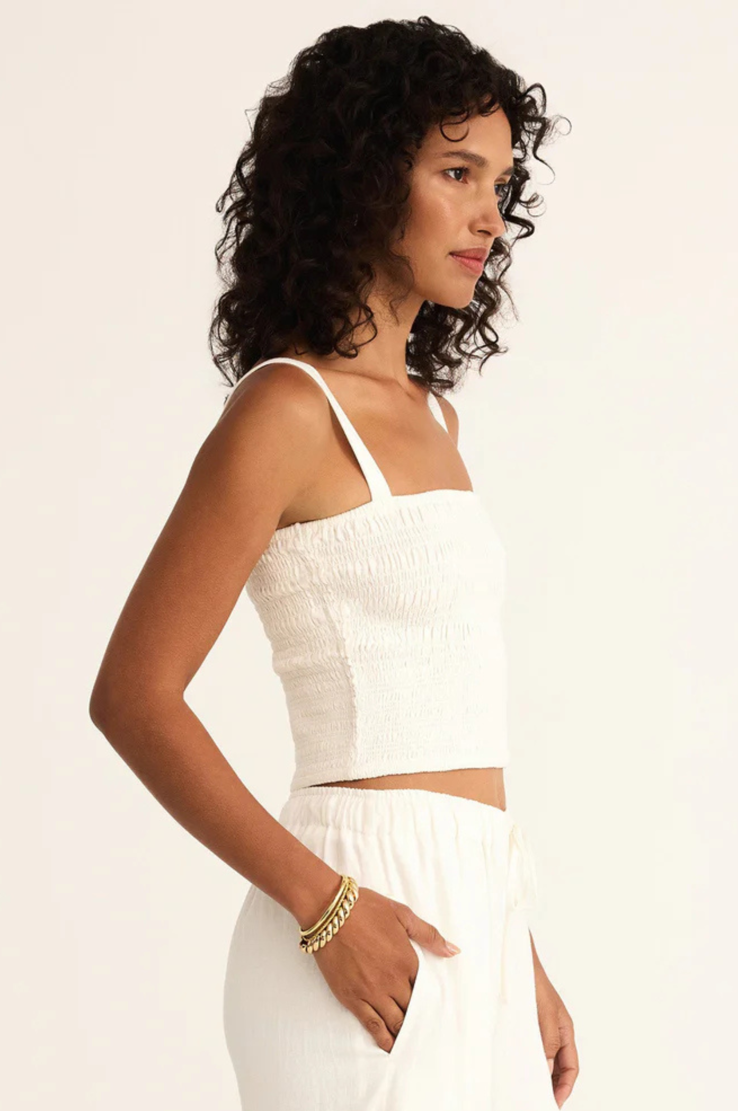 Amelie Smocked Linen Crop Tank