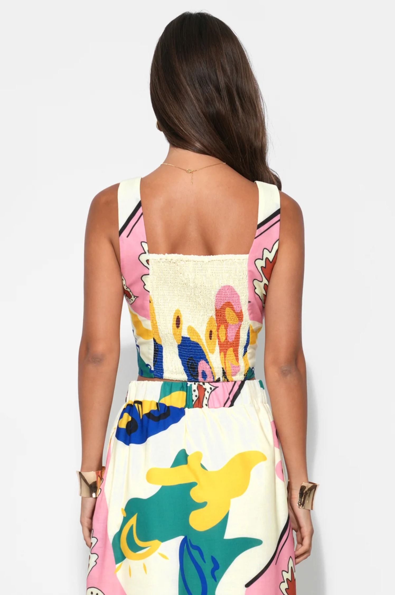 Kylie Square Neck Smocked Back Printed Top