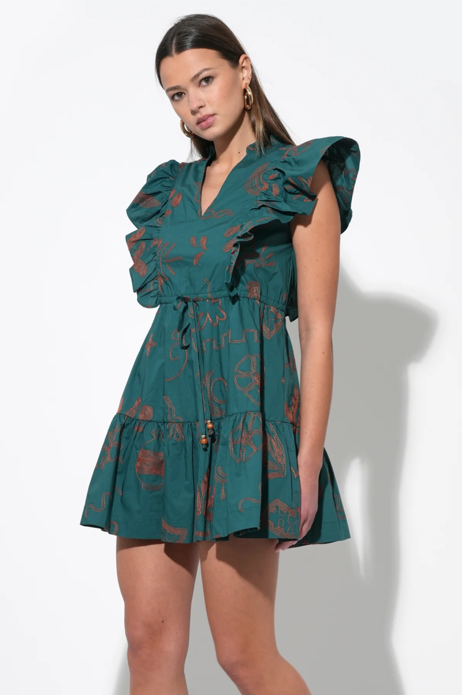 Bronwyn Embroidered Flutter Sleeve Mini Dress