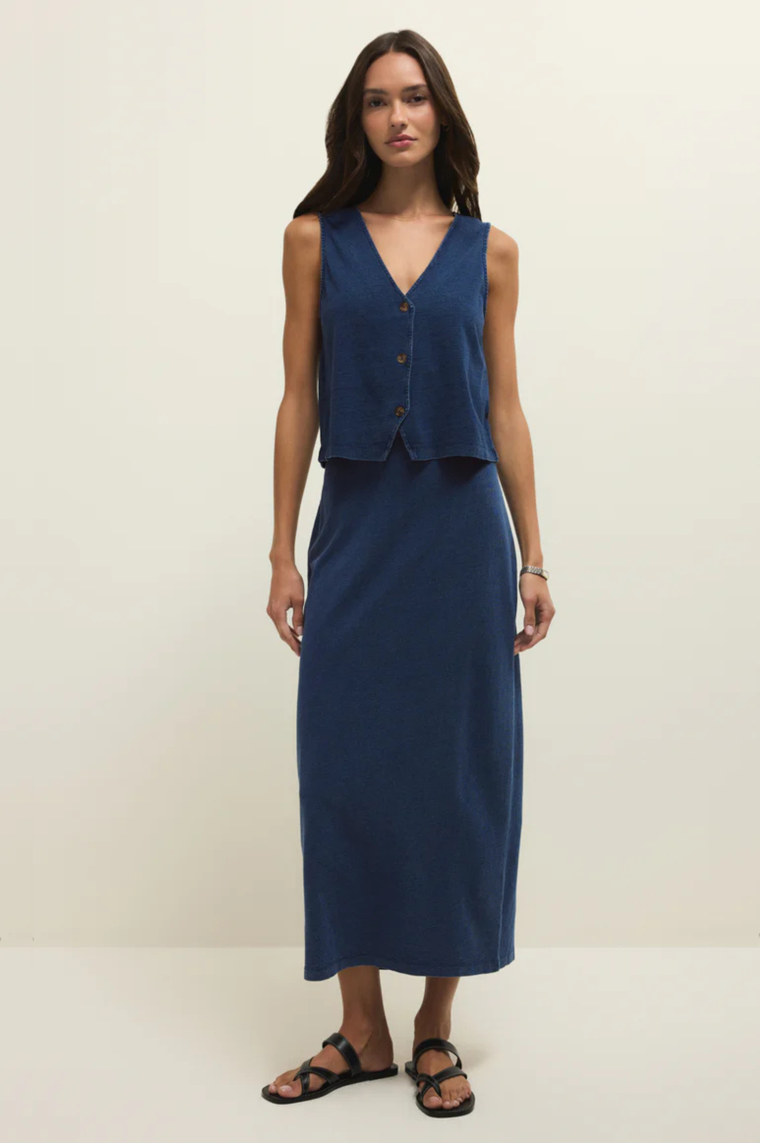 Gail Jersey Denim Midi Skirt