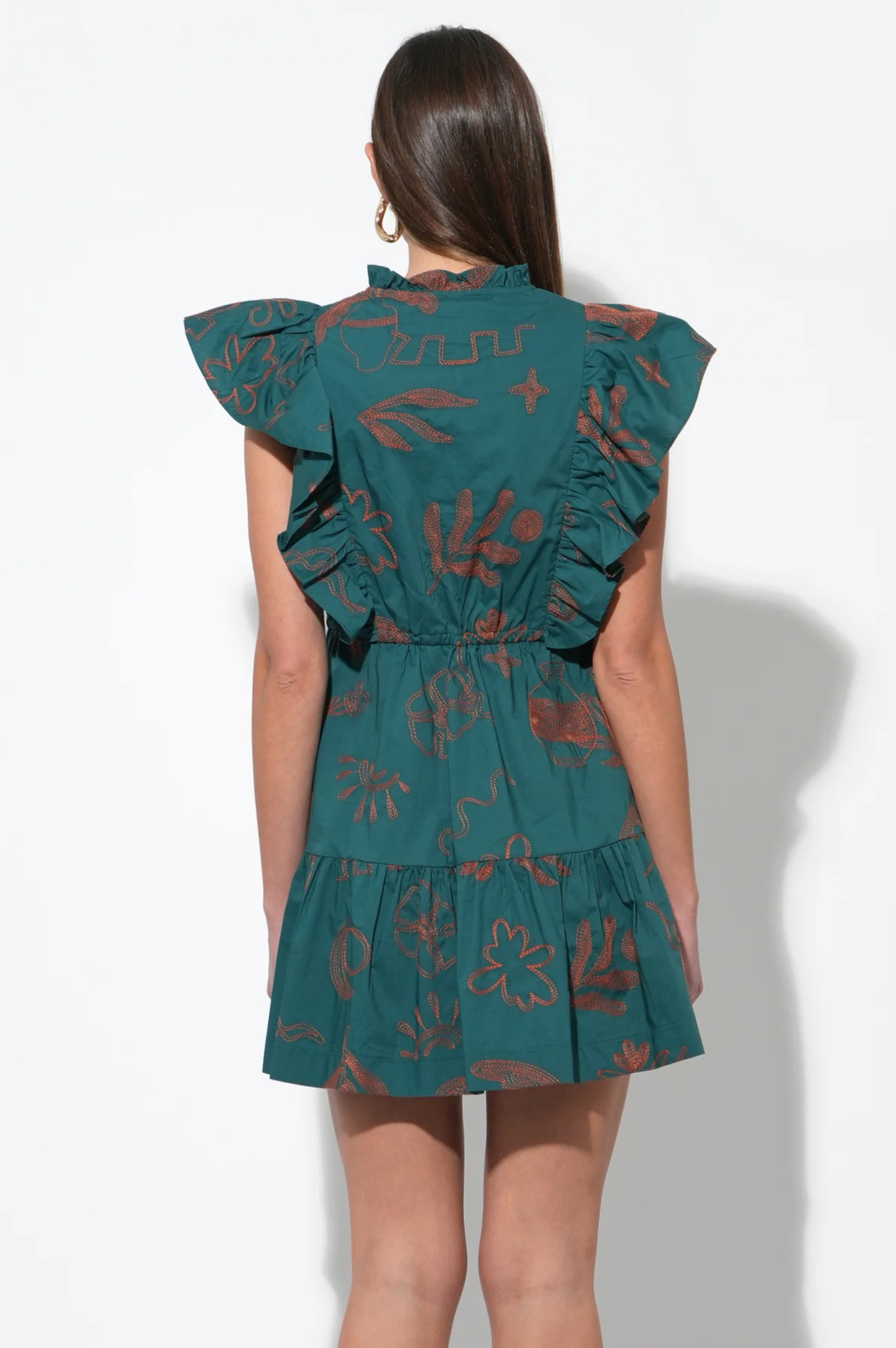 Bronwyn Embroidered Flutter Sleeve Mini Dress