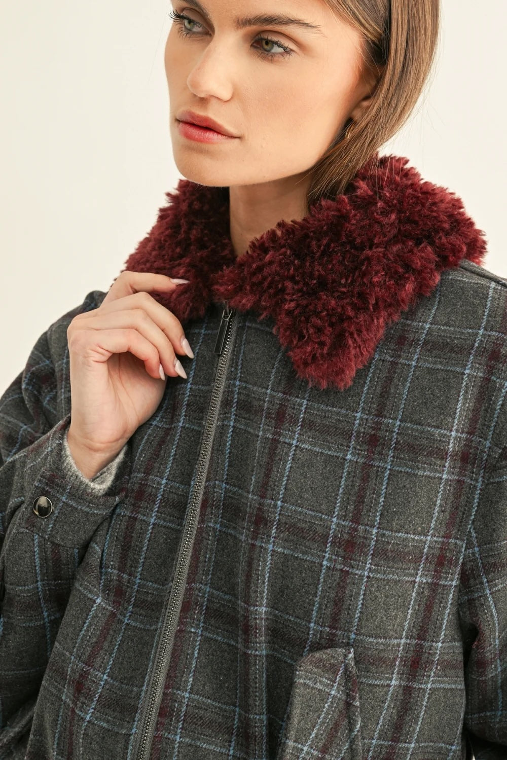 DAISY VEGAN FUR COLLARED JACKET