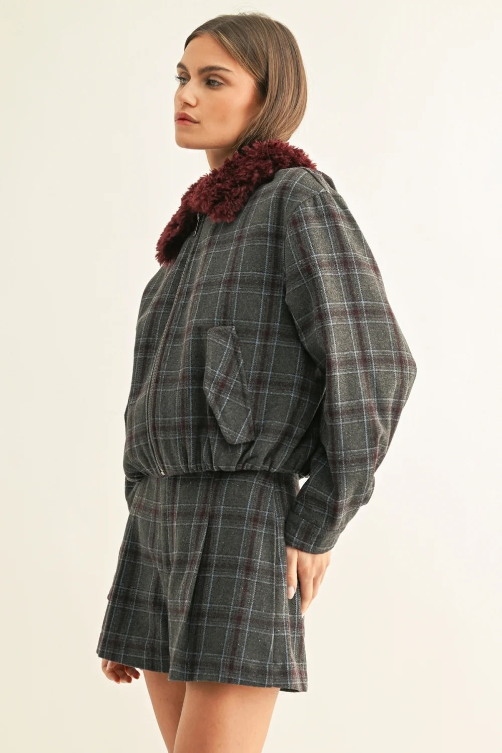 DAISY VEGAN FUR COLLARED JACKET