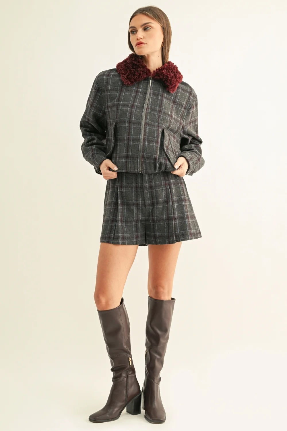 DAISY VEGAN FUR COLLARED JACKET