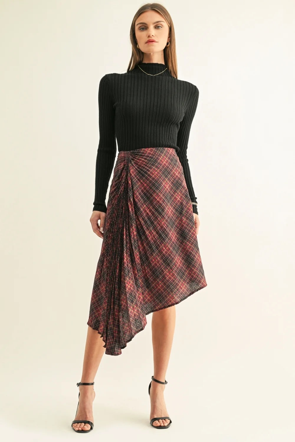 ELSIE ASYMMETRICAL PLEATED MIDI SKIRT