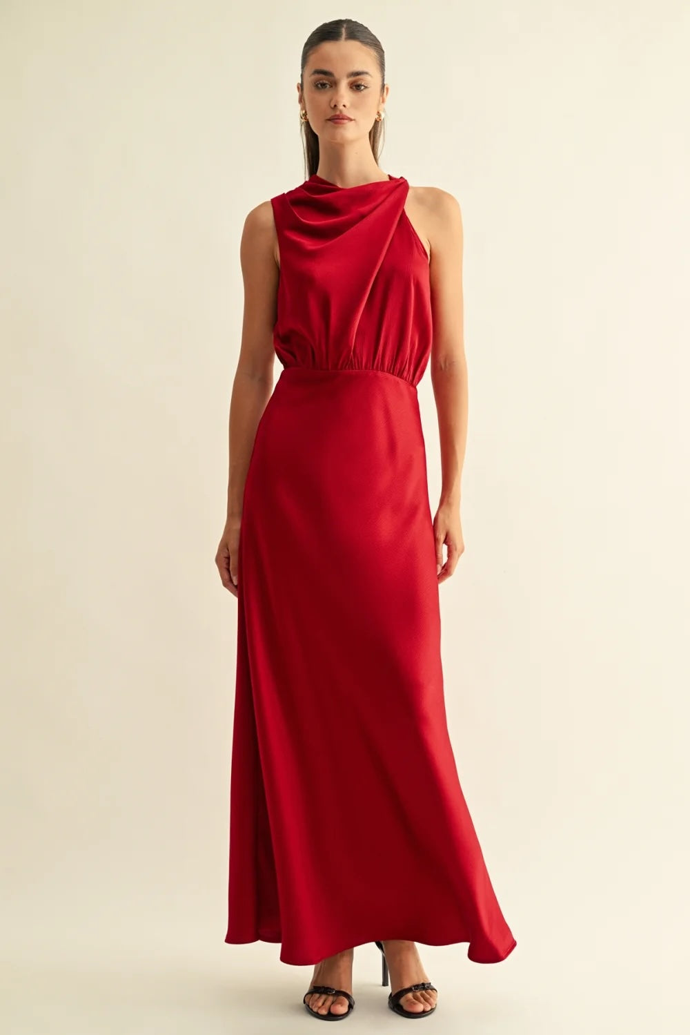 KATE COWL DRAPE ASYMMETRICAL MAXI DRESS