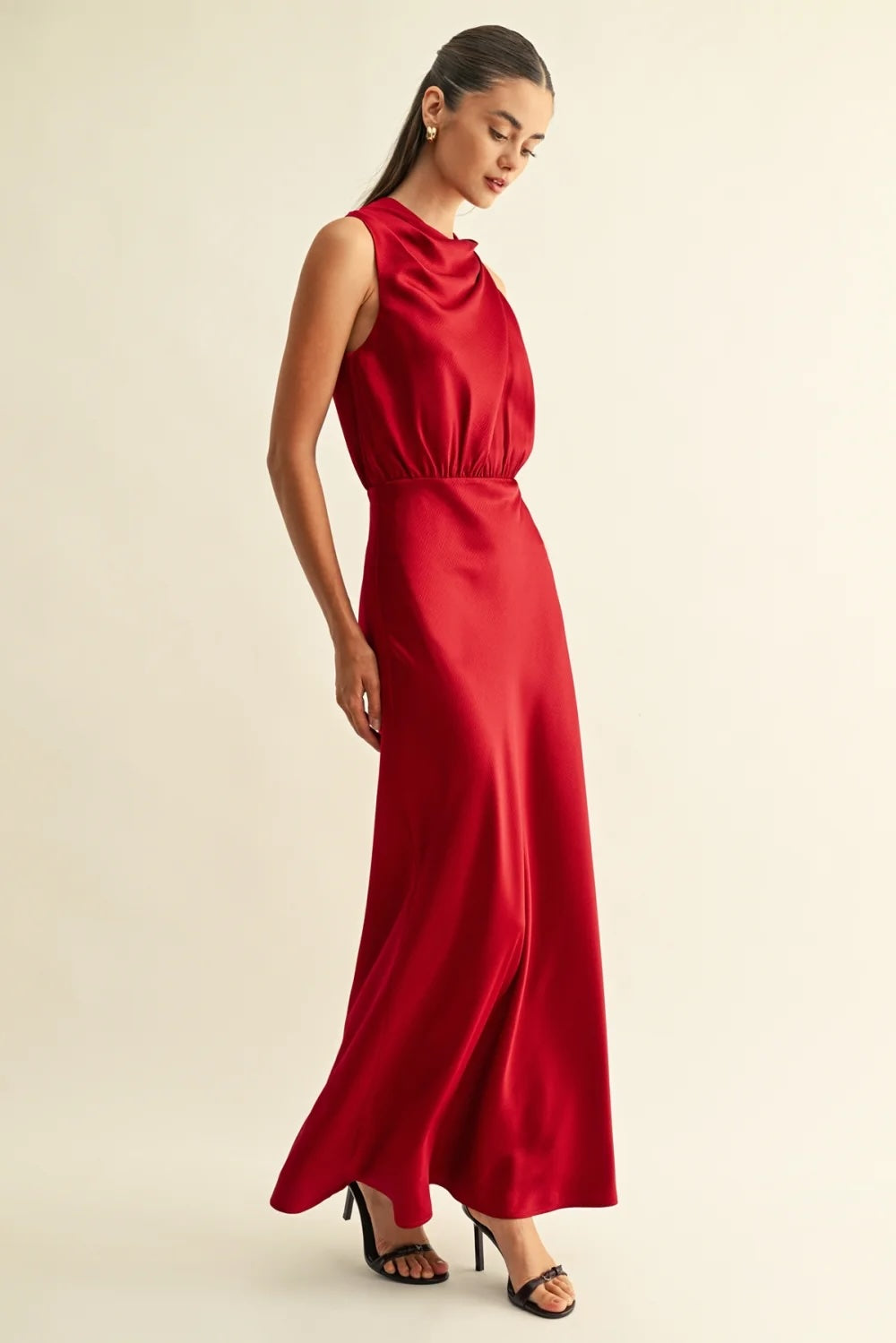 KATE COWL DRAPE ASYMMETRICAL MAXI DRESS