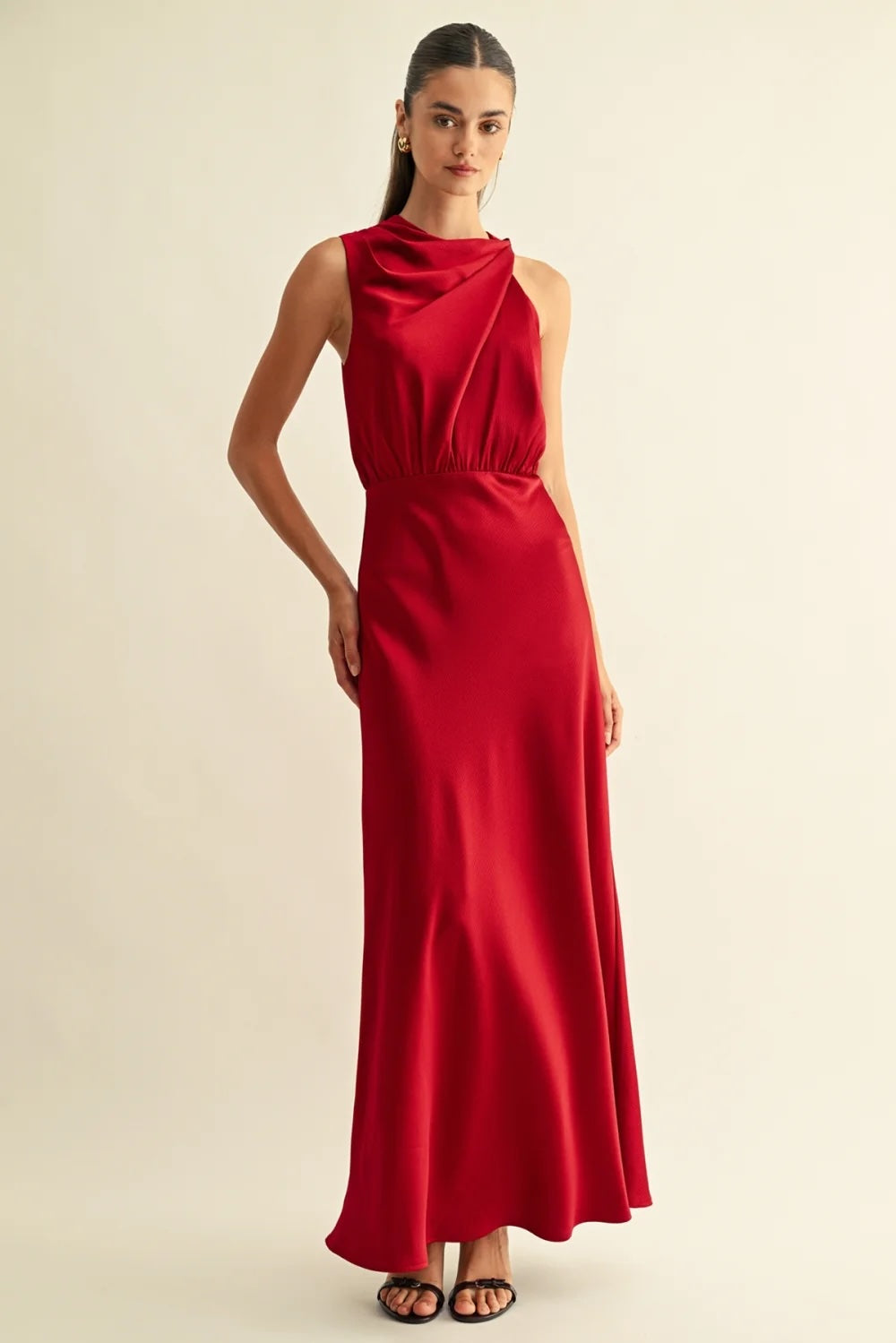 KATE COWL DRAPE ASYMMETRICAL MAXI DRESS
