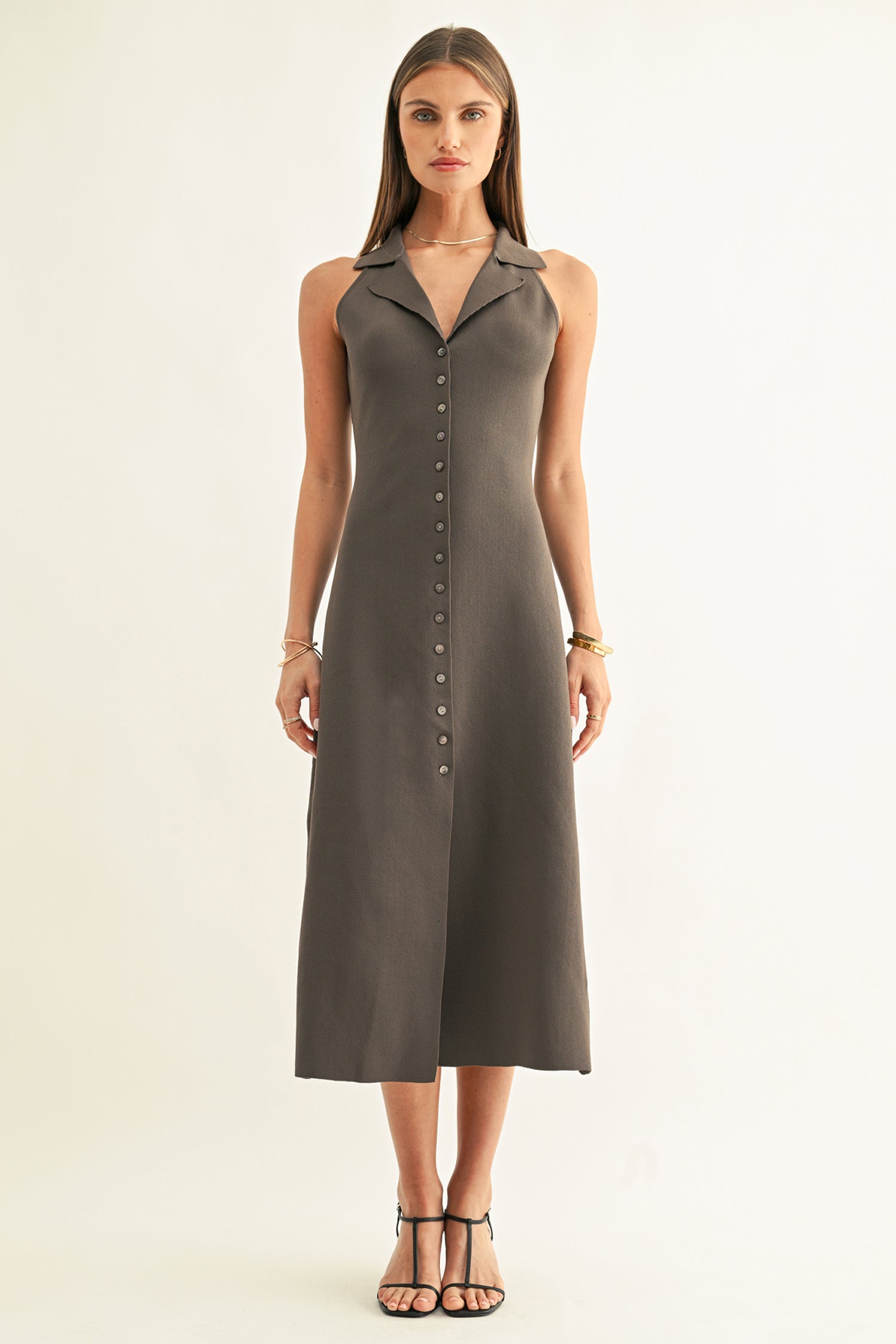 Lily Halter Shirt Midi Knit Dress
