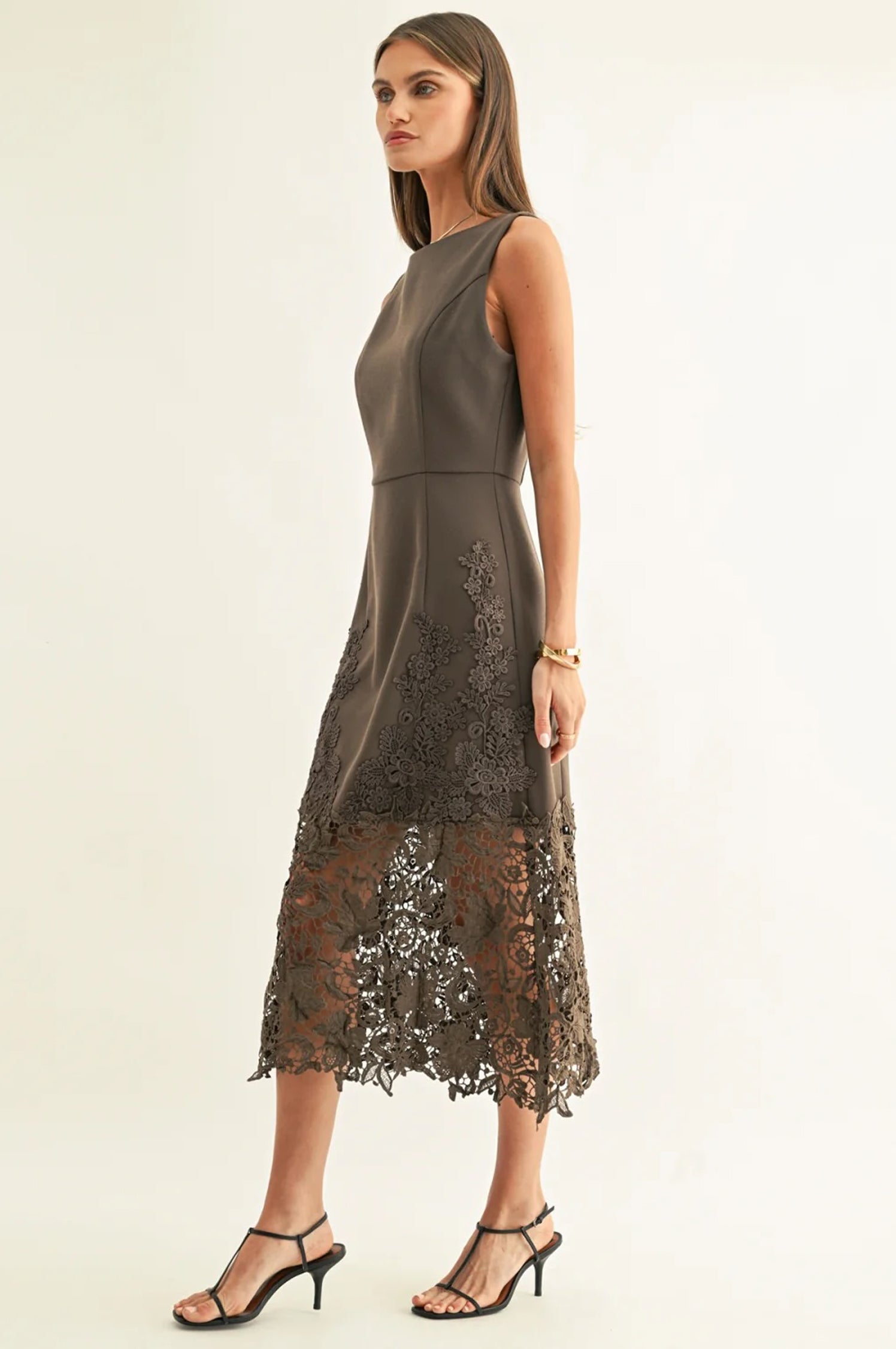 Sara Ruffled Lace Hem Midi Dress