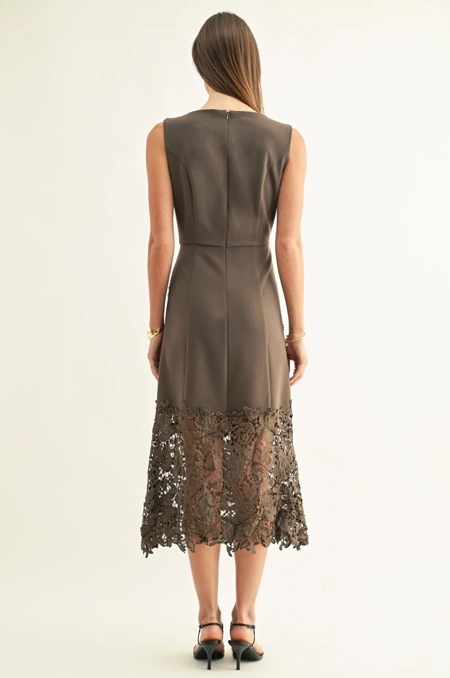 Sara Ruffled Lace Hem Midi Dress