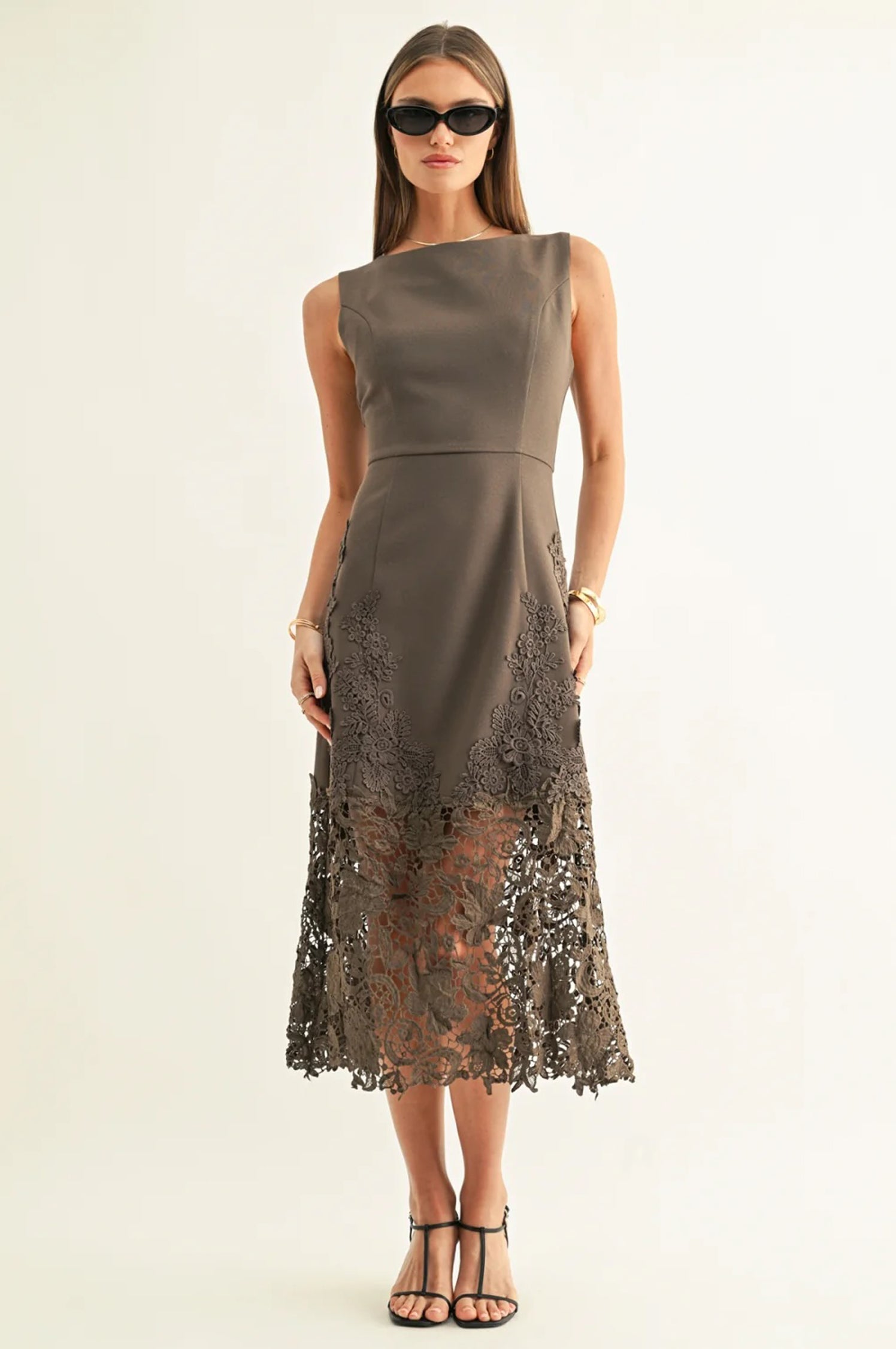 Sara Ruffled Lace Hem Midi Dress