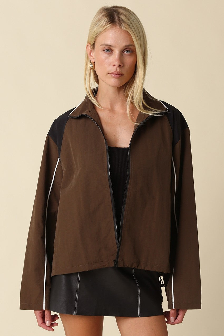 ELOISE CONTRAST PANEL ZIP-UP JACKET