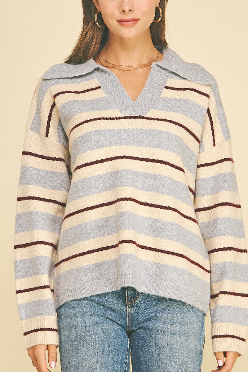 Margo Striped Collared Sweater