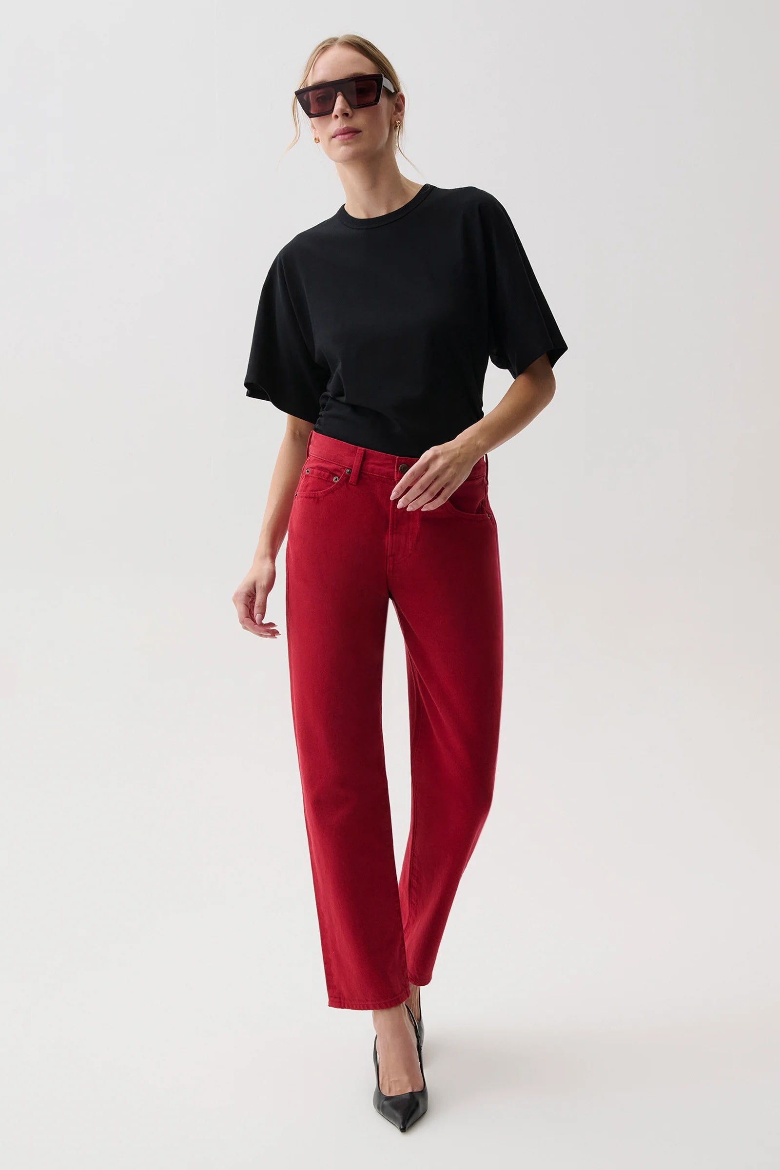 LEXI MID RISE BOWED STRAIGHT - SAVVY RED