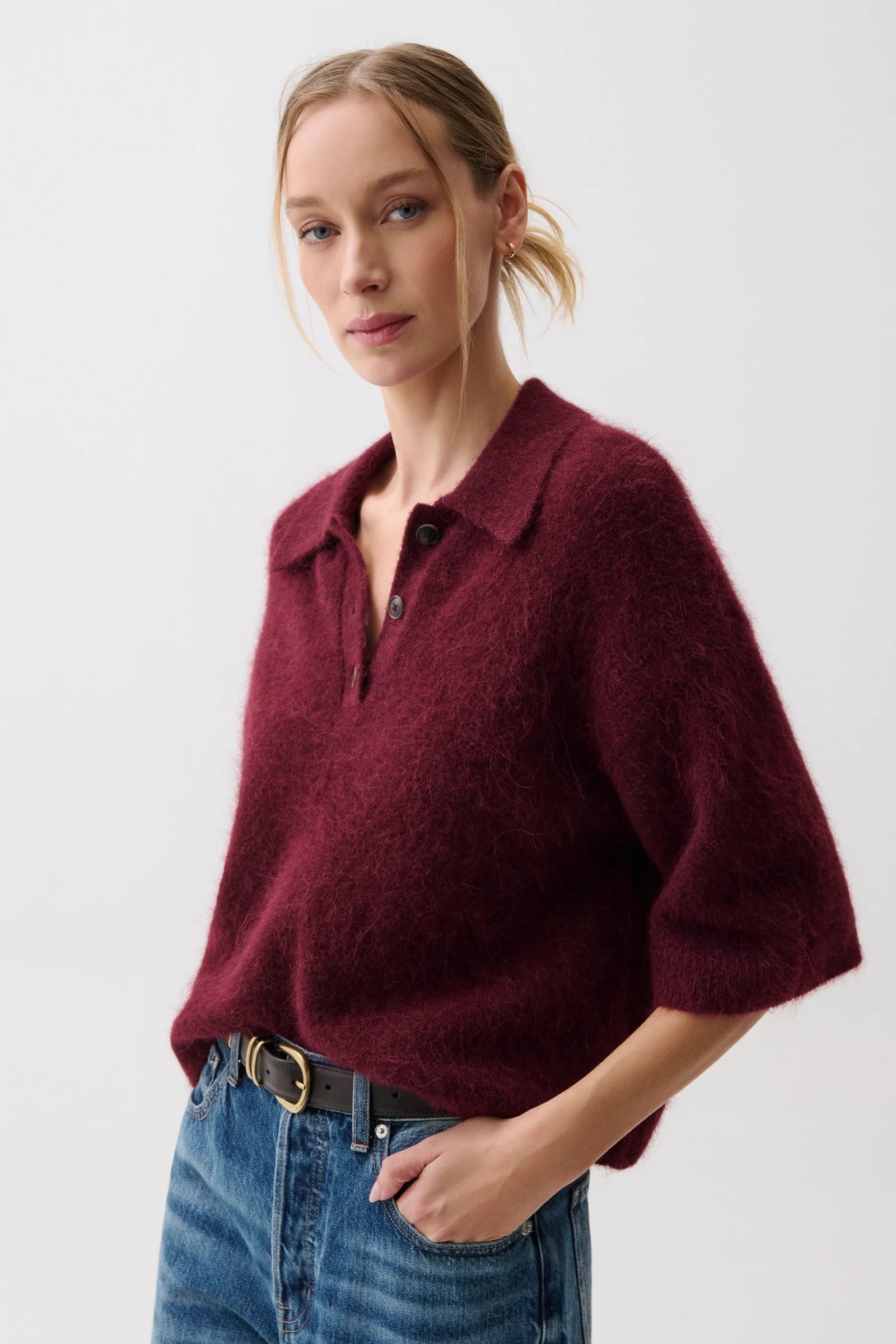NADYA ALPACA BOXY POLO SWEATER