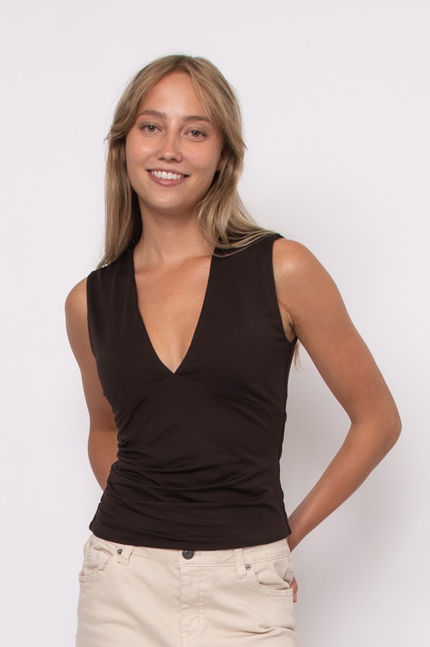 CLAUDETTE SECOND SKIN V-NECK TOP