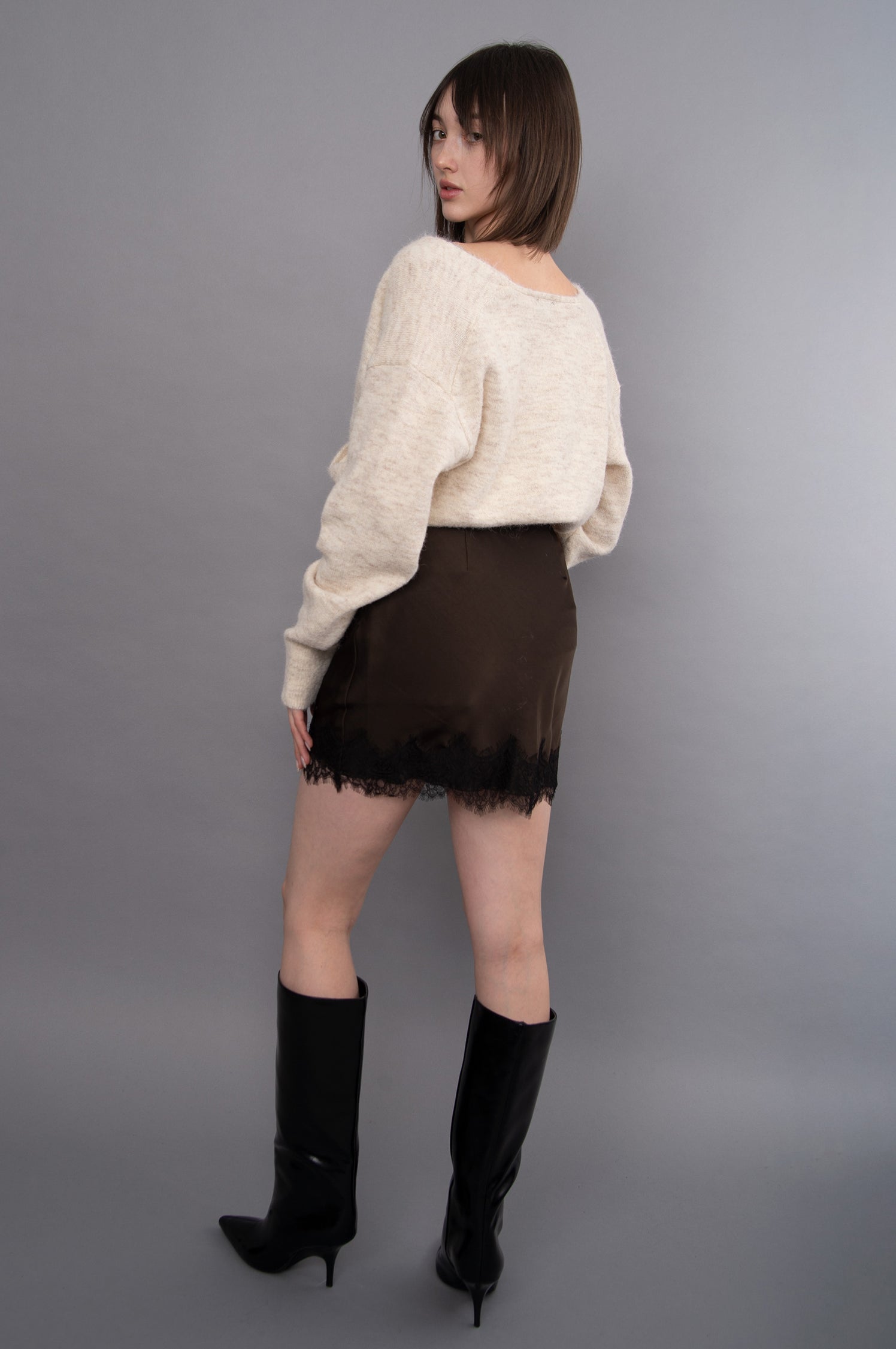 KIRA SATIN W/ LACE TRIM SKIRT