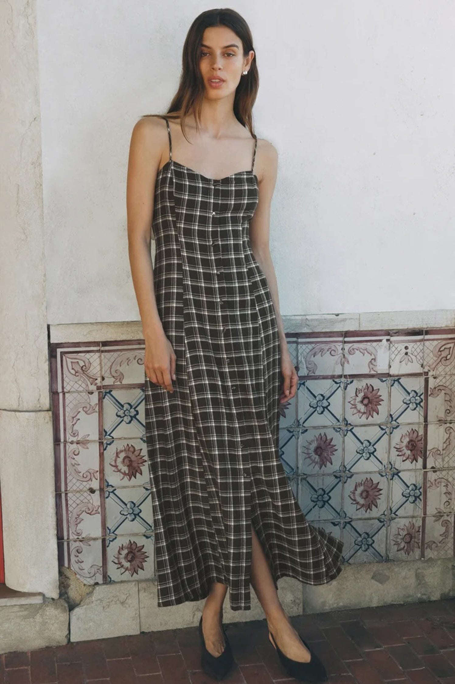 ANGEL EYES PLAID MIDI DRESS