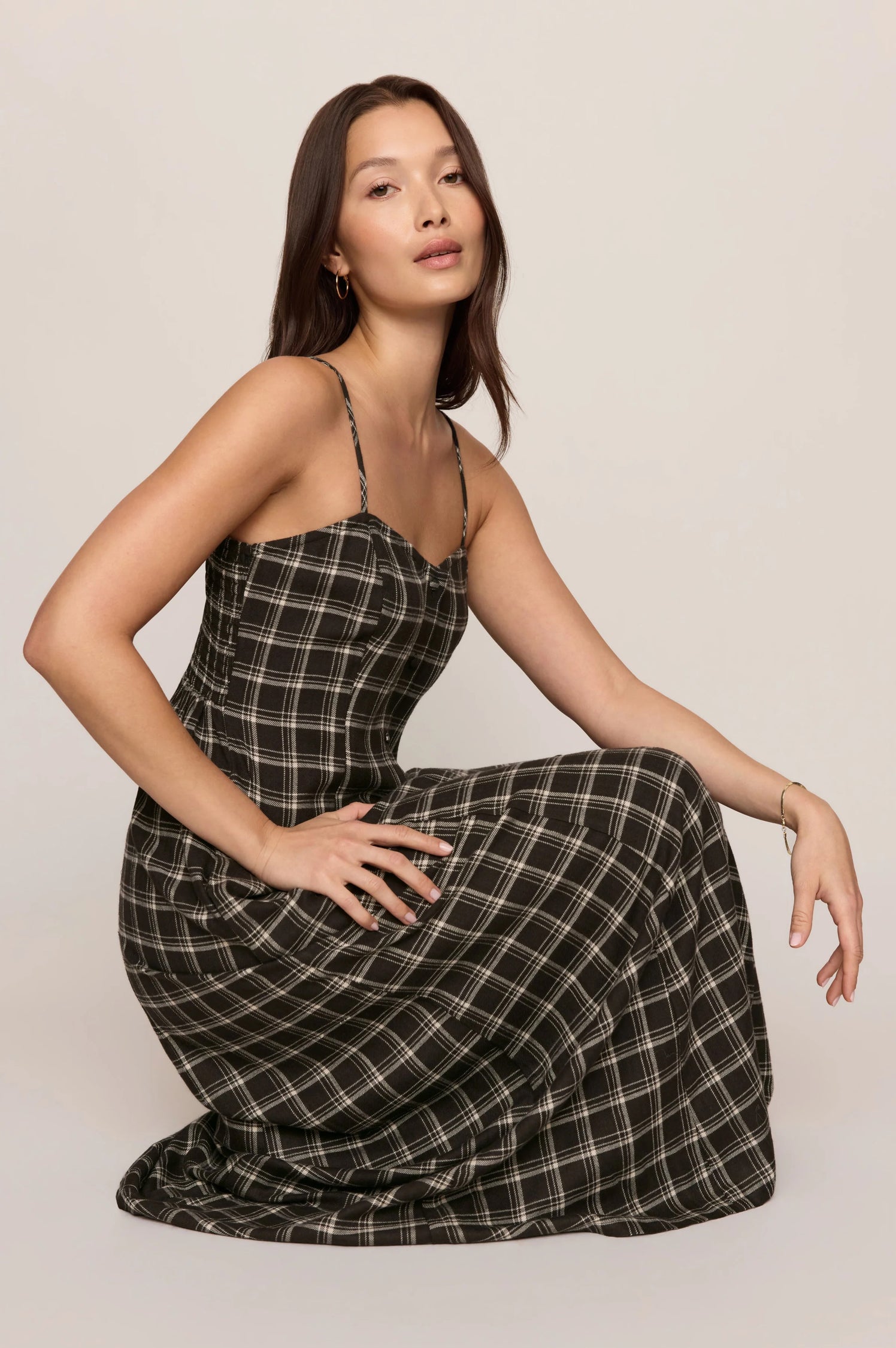 ANGEL EYES PLAID MIDI DRESS