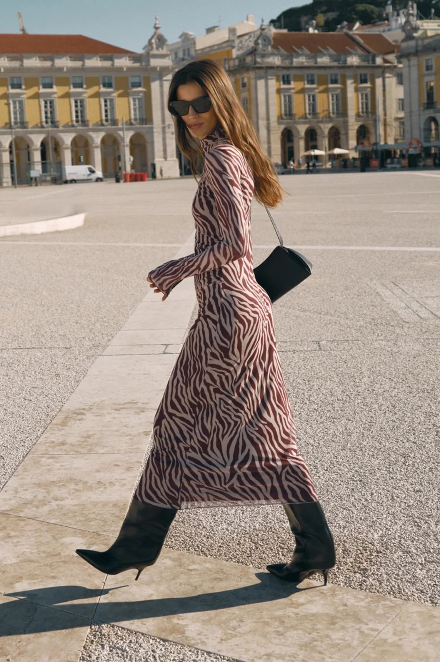 SEVILLA ZEBRA MESH MIDI DRESS