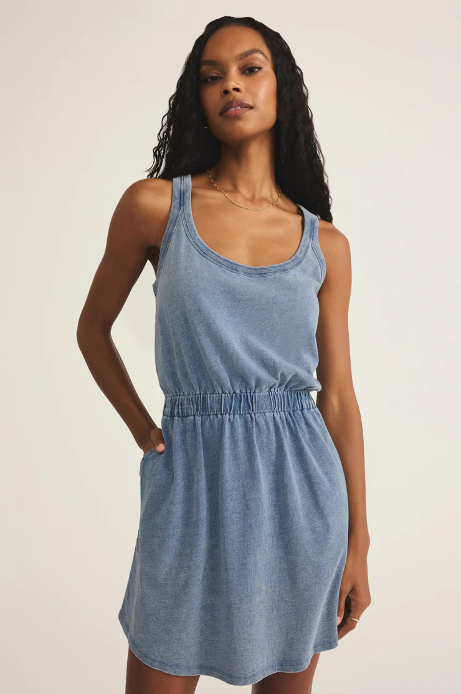 Keegan Jersey Denim Mini Dress
