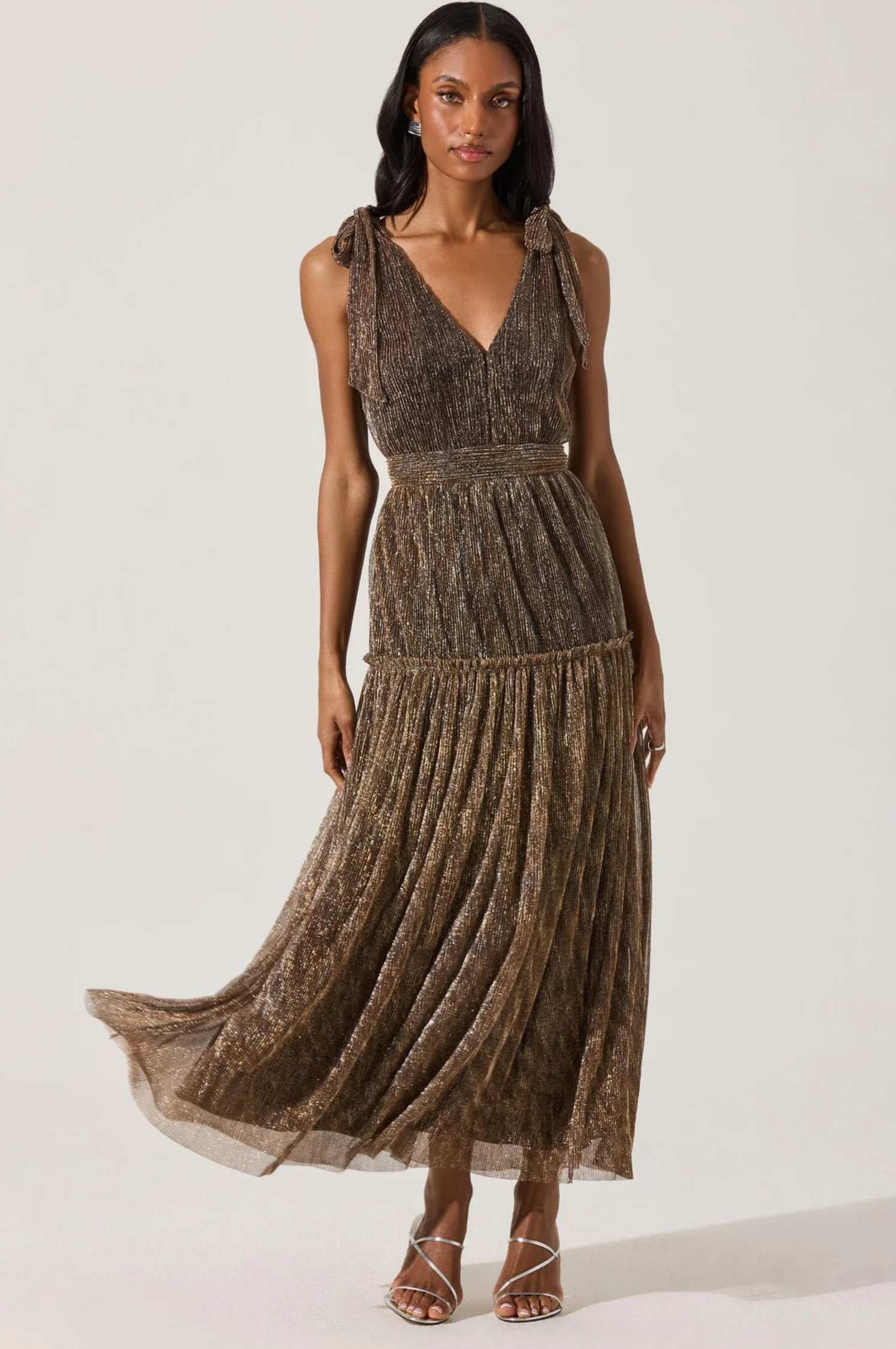 Desma Metallic V-Neck Maxi Dress