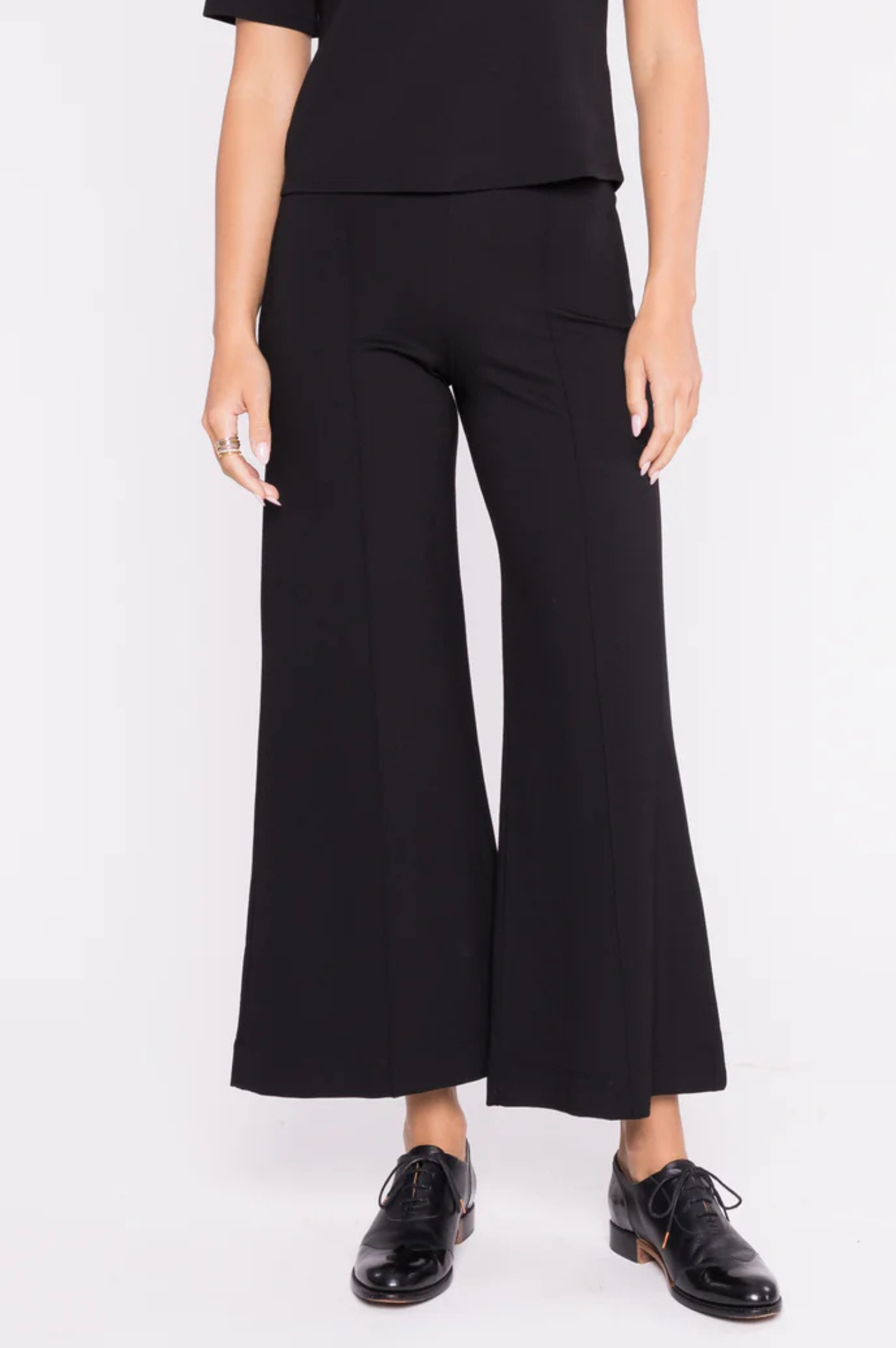 Ponte Knit Wide Leg Pant Cropped