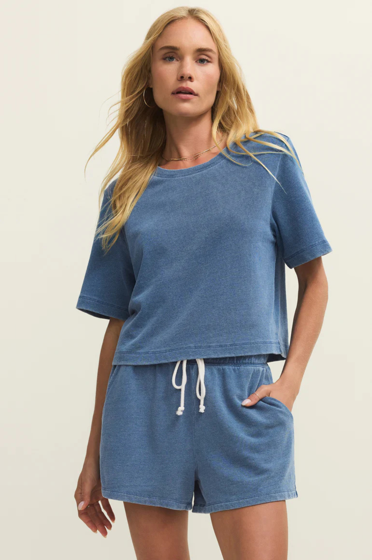 Curran Knit Denim Cropped Sweatshirt