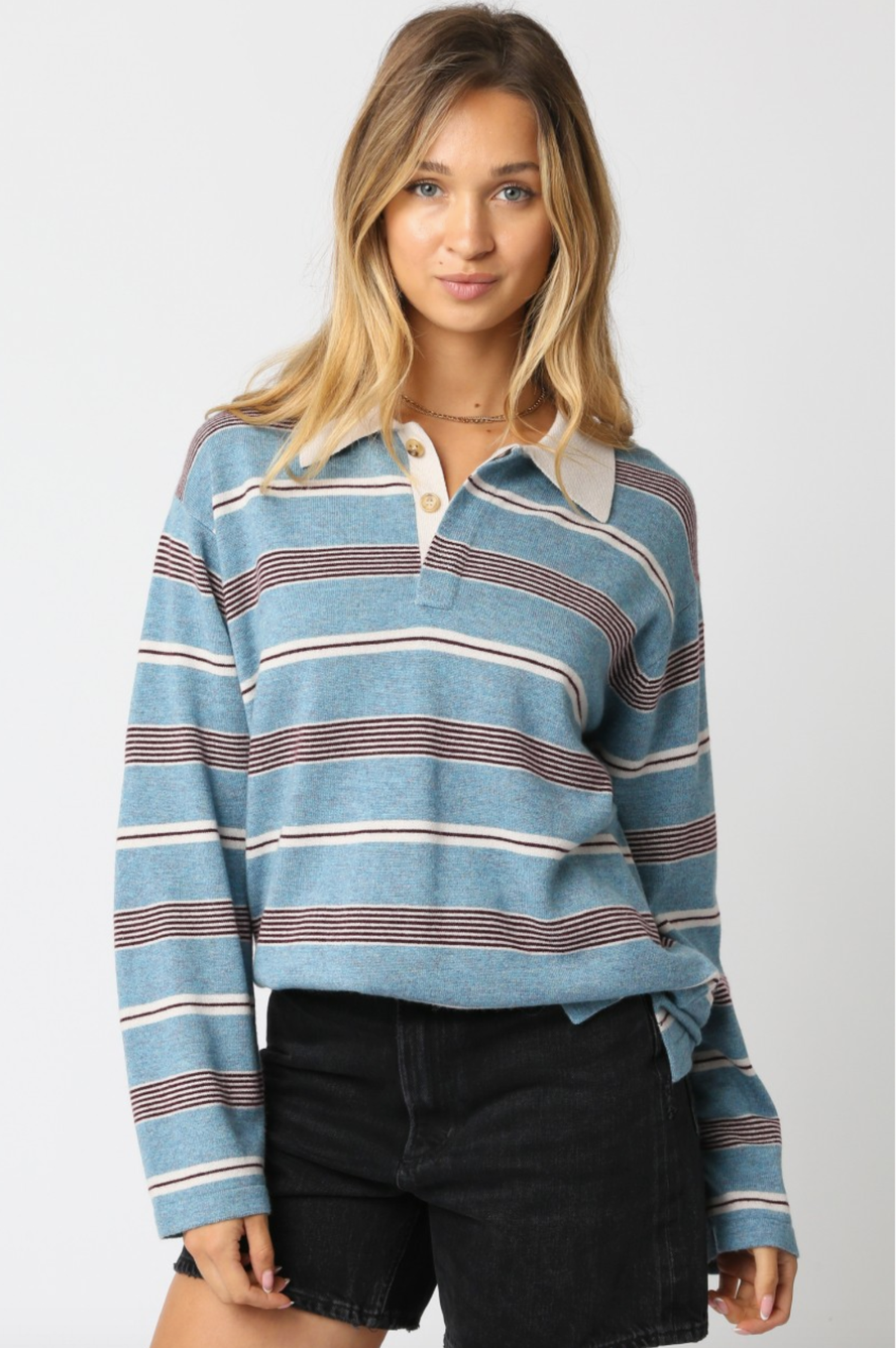 Cara Stripe Polo Sweater