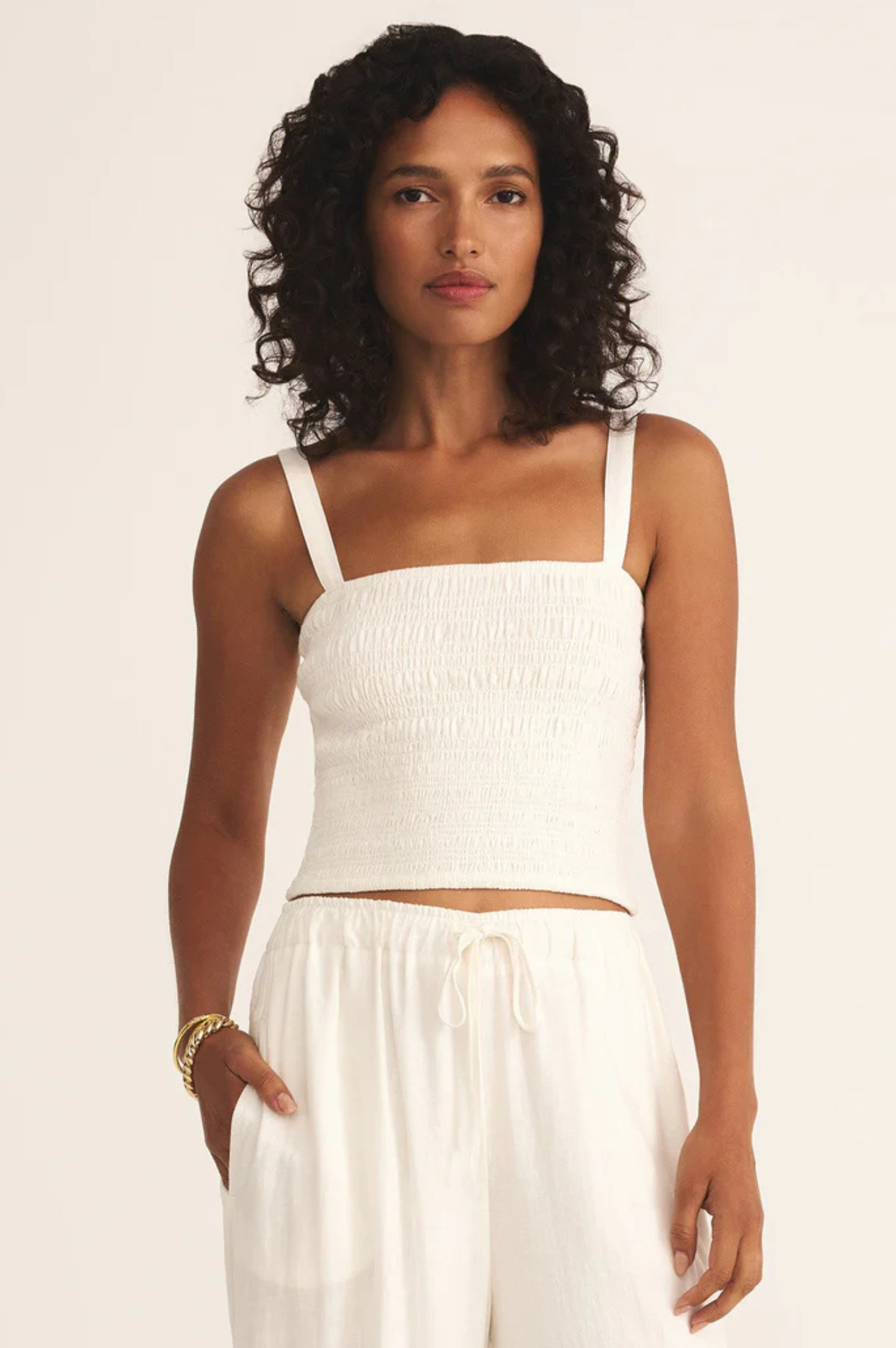 Amelie Smocked Linen Crop Tank