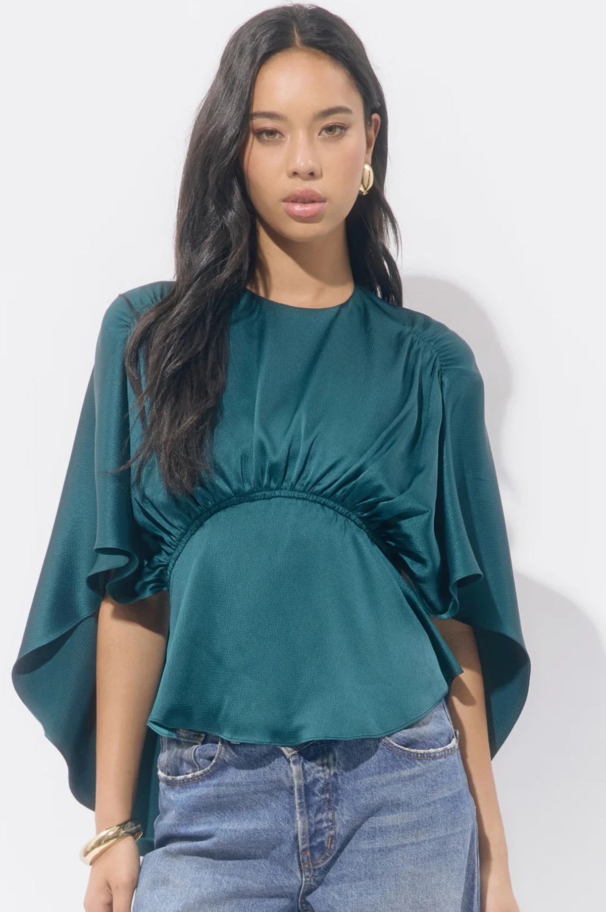 Jade Satin Cape Blouse