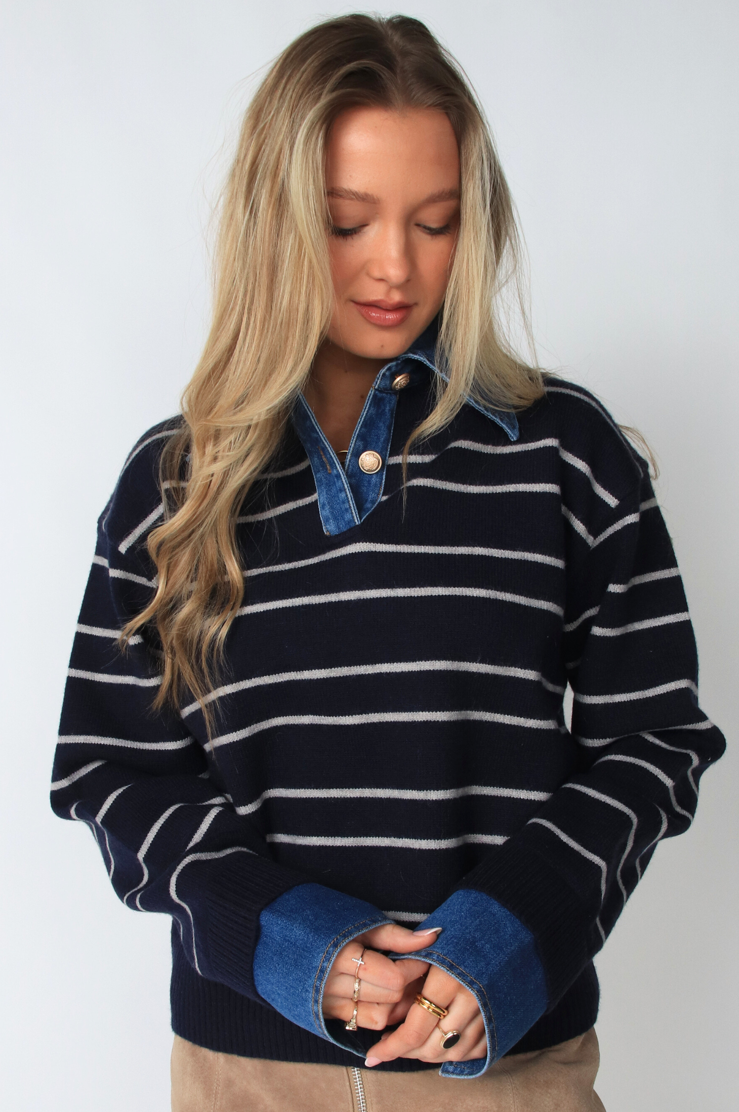 Sofia Stripe Denim Combo Top