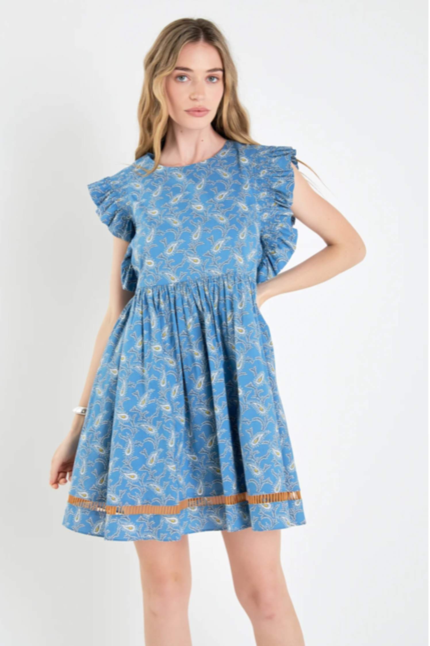 Miranda Paisley Print Ruffle Sleeve Mini Dress