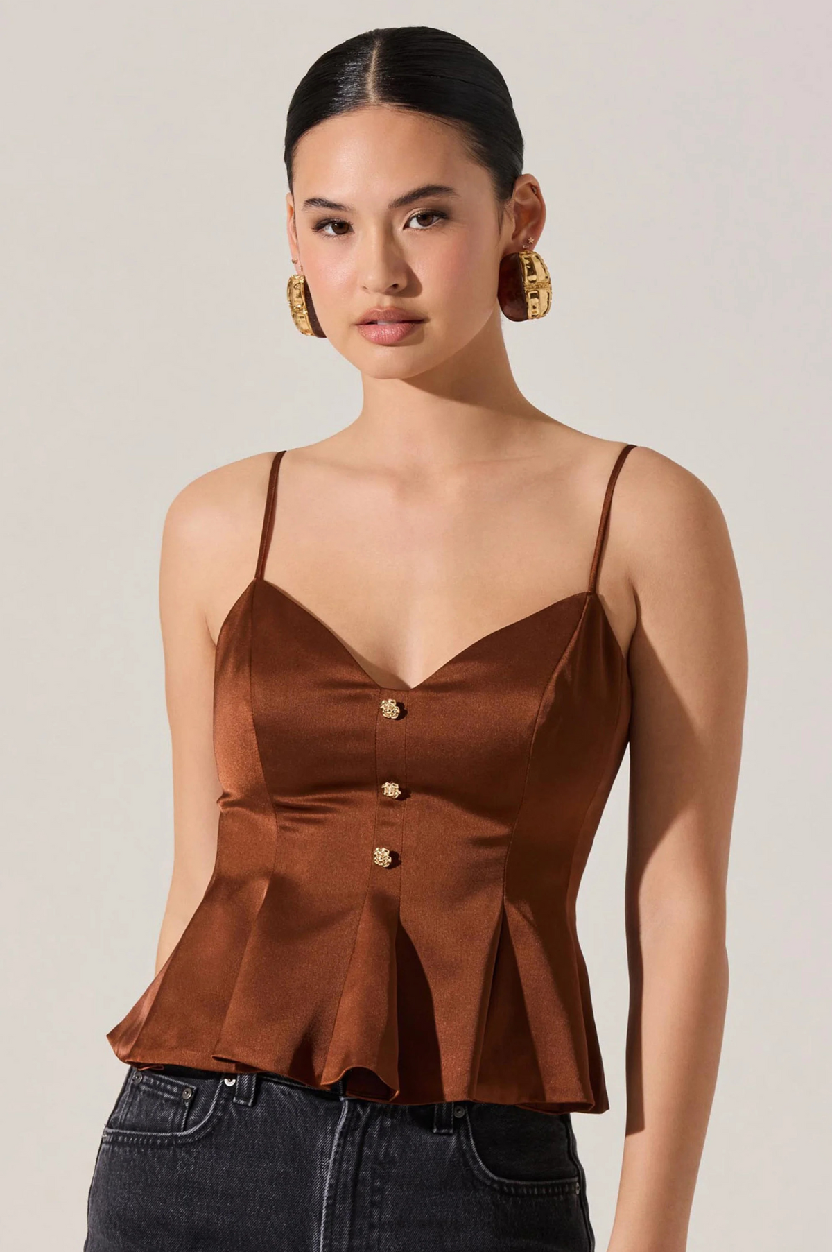 Paislee Satin Pleated Peplum Top