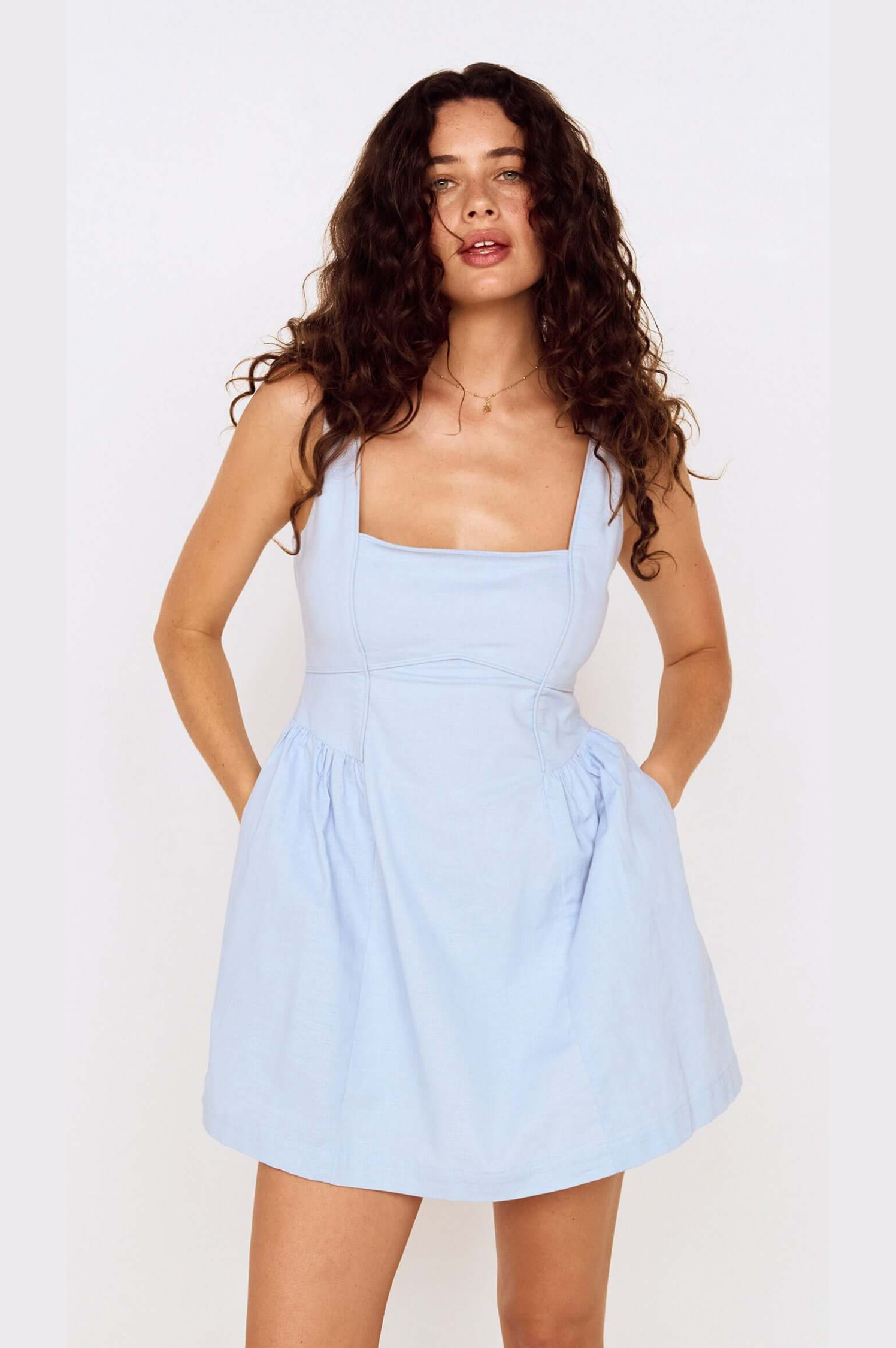 mini dresses on sale FLYING TOMATO Sweetheart Denim Minidress in White Denim at Nordstrom Rack, Size Small flirty after party look Cute Mini Dresses | Short