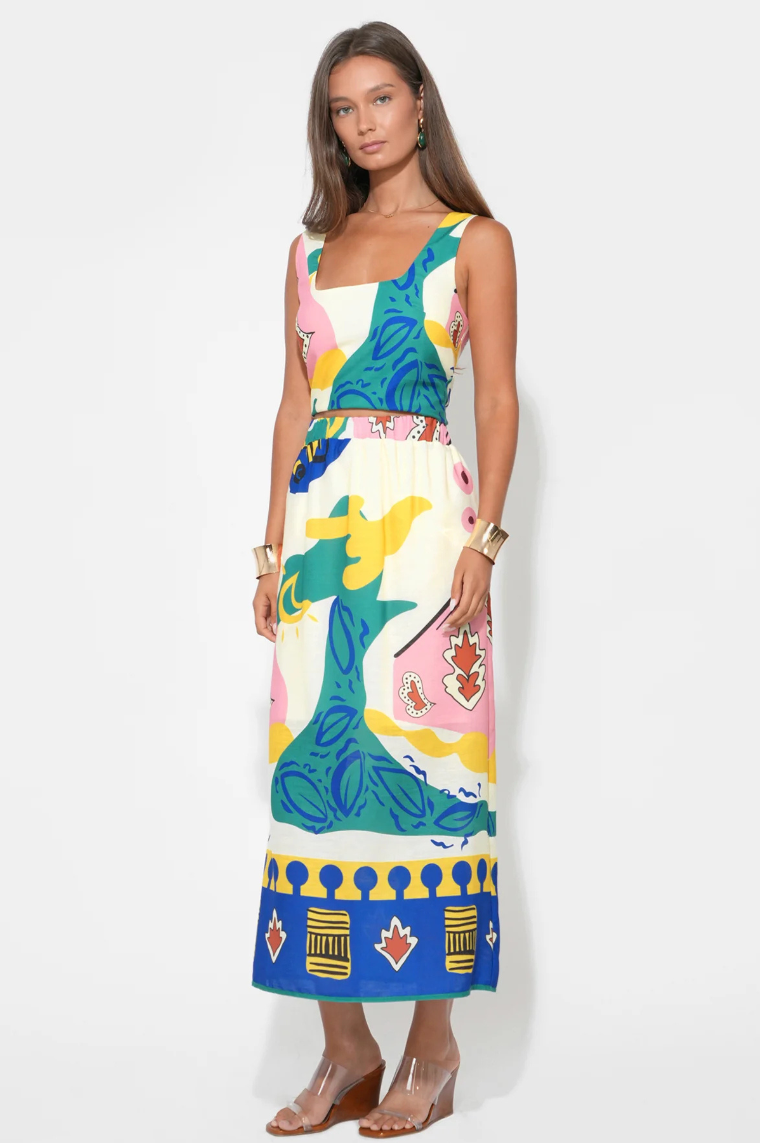 Kylie Square Neck Smocked Back Printed Top