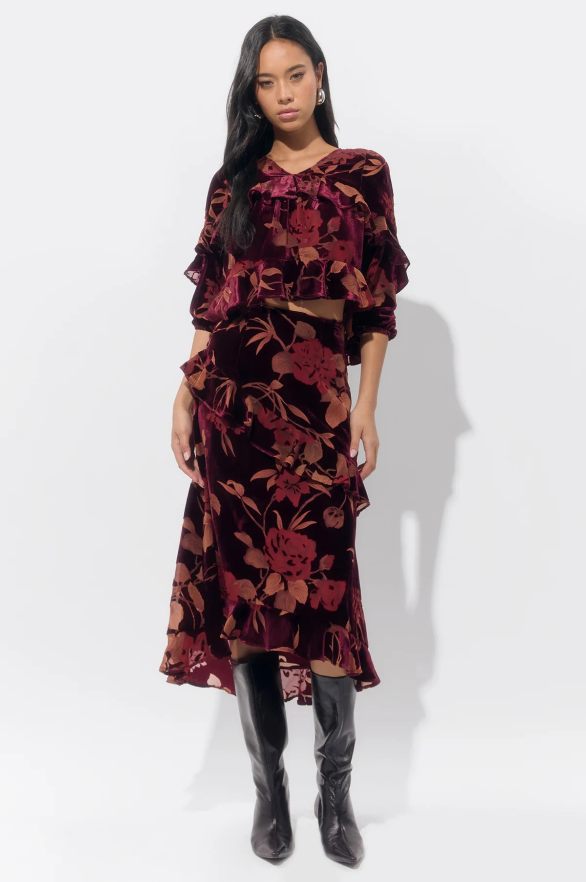 Ryanne Flutter Velvet Burnout Skirt